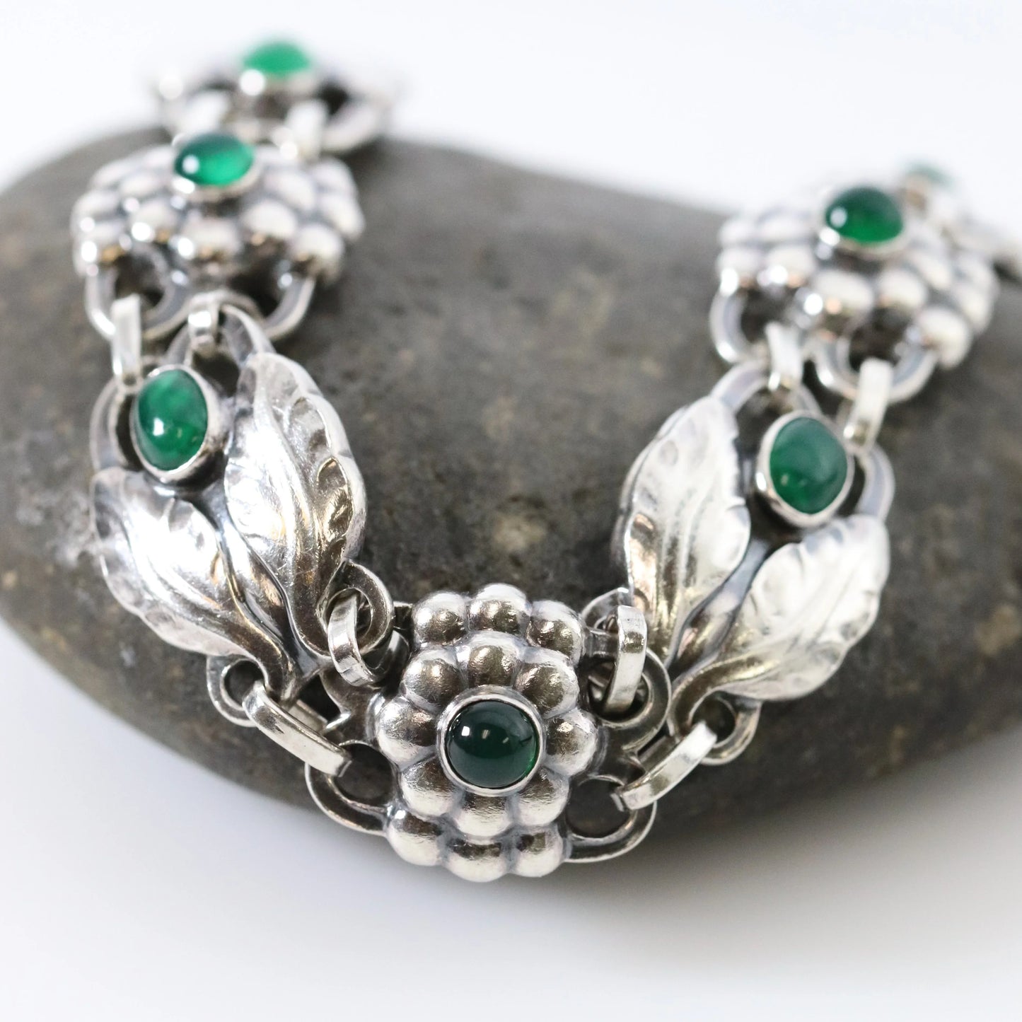SOLD OUT: Vintage Georg Jensen Jewelry | Green Agate Bracelet 3 Denmark - Carmel Fine Silver Jewelry