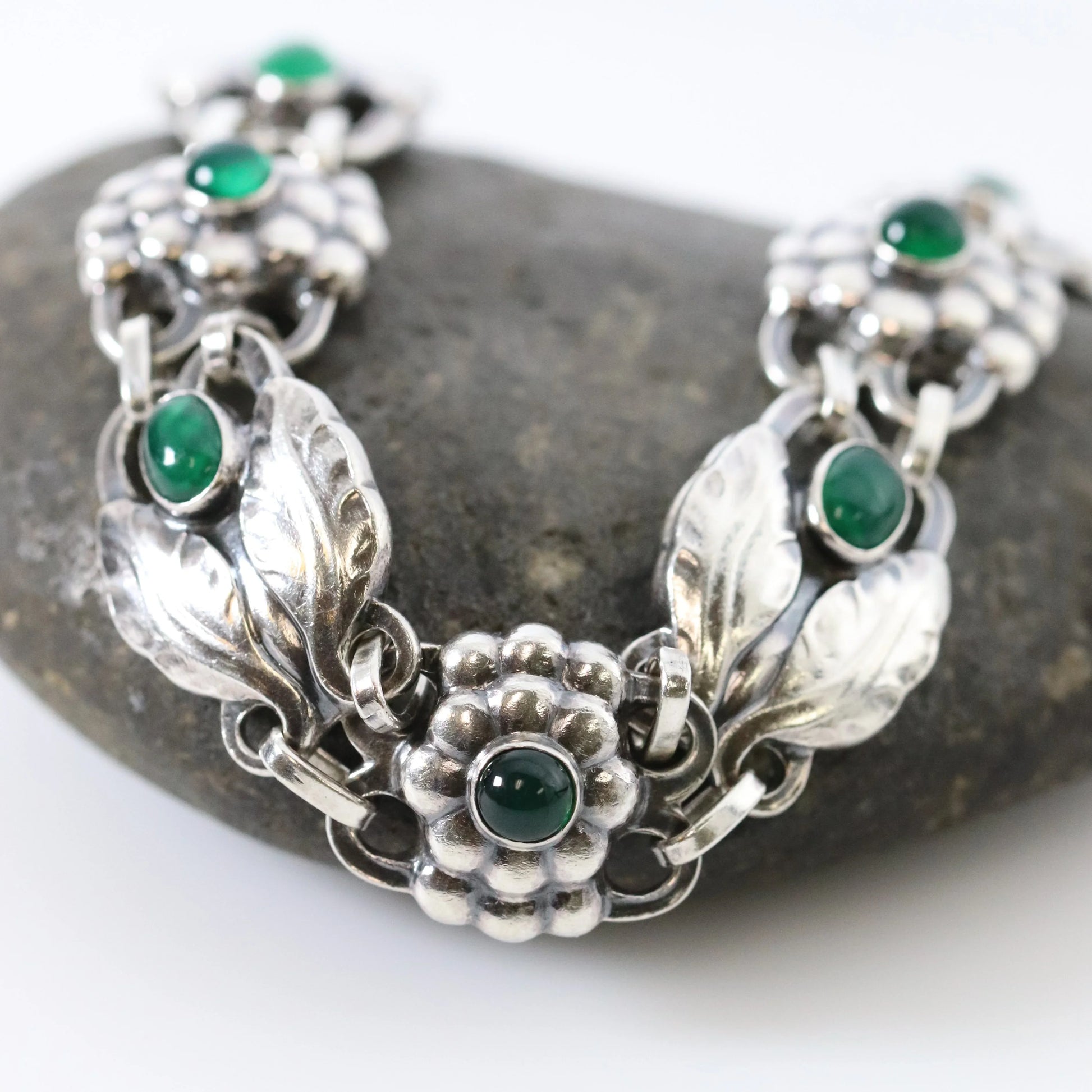 SOLD OUT: Vintage Georg Jensen Jewelry | Green Agate Bracelet 3 Denmark - Carmel Fine Silver Jewelry
