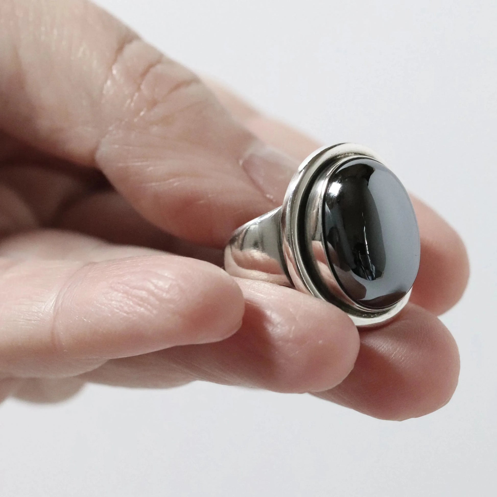 SOLD OUT: Vintage Georg Jensen Jewelry | Harald Nielsen Hematite Ring 46A Denmark (US 5 3/4) - Carmel Fine Silver Jewelry