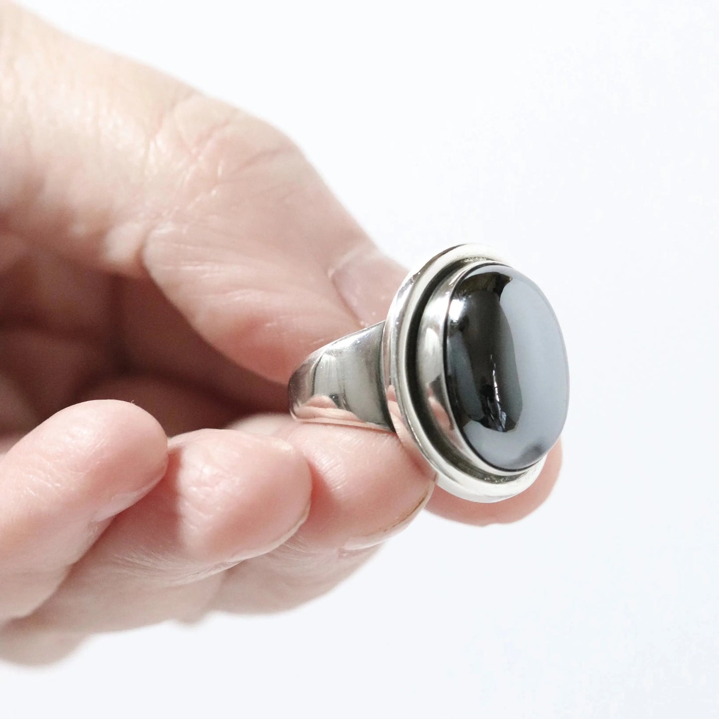 SOLD OUT: Vintage Georg Jensen Jewelry | Harald Nielsen Hematite Ring 46A Denmark (US 5 3/4) - Carmel Fine Silver Jewelry