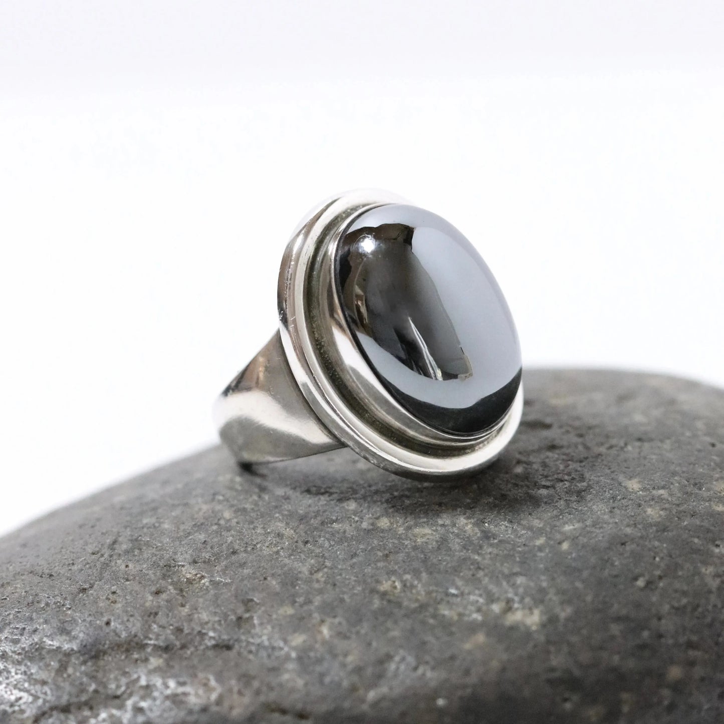 SOLD OUT: Vintage Georg Jensen Jewelry | Harald Nielsen Hematite Ring 46A Denmark (US 5 3/4) - Carmel Fine Silver Jewelry