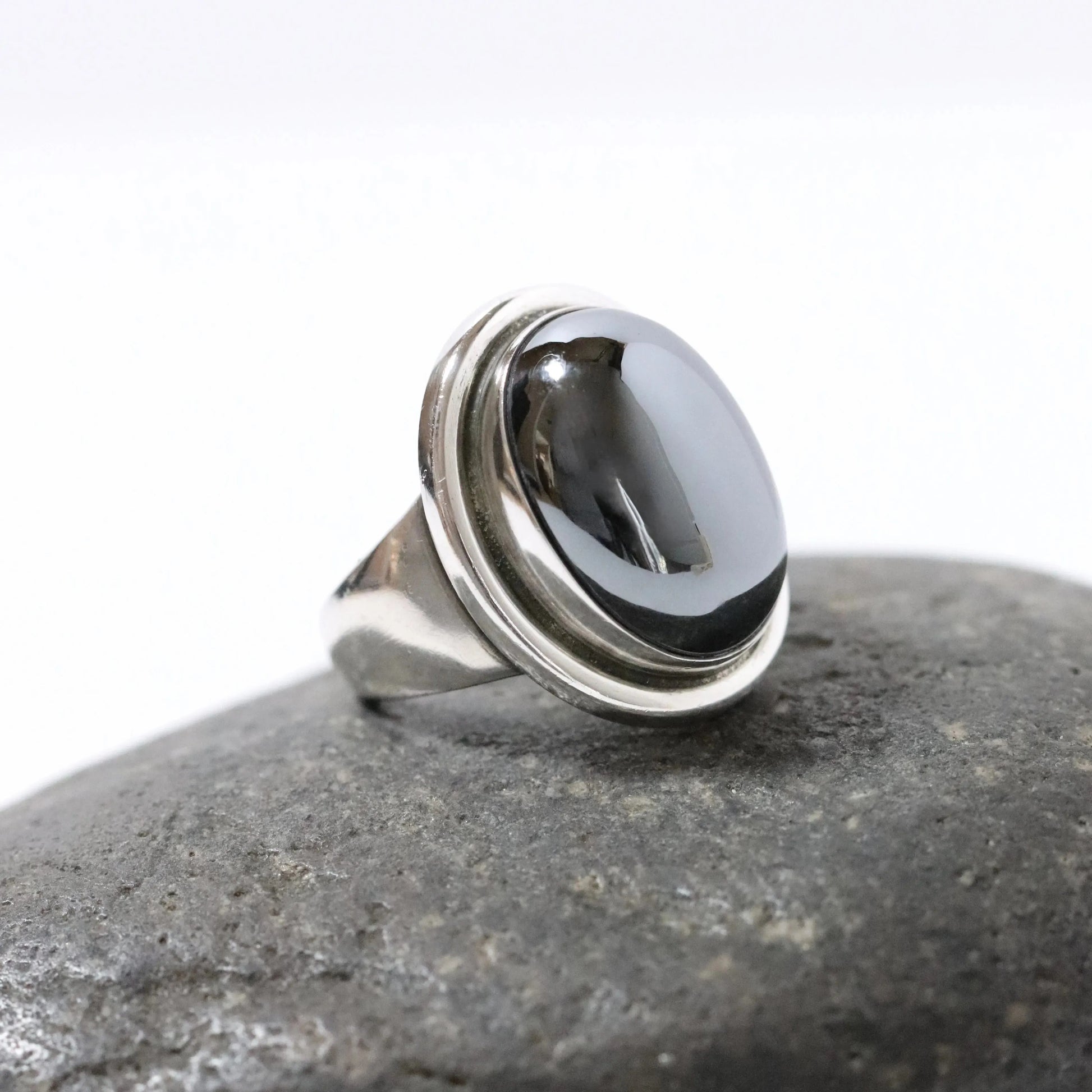SOLD OUT: Vintage Georg Jensen Jewelry | Harald Nielsen Hematite Ring 46A Denmark (US 5 3/4) - Carmel Fine Silver Jewelry