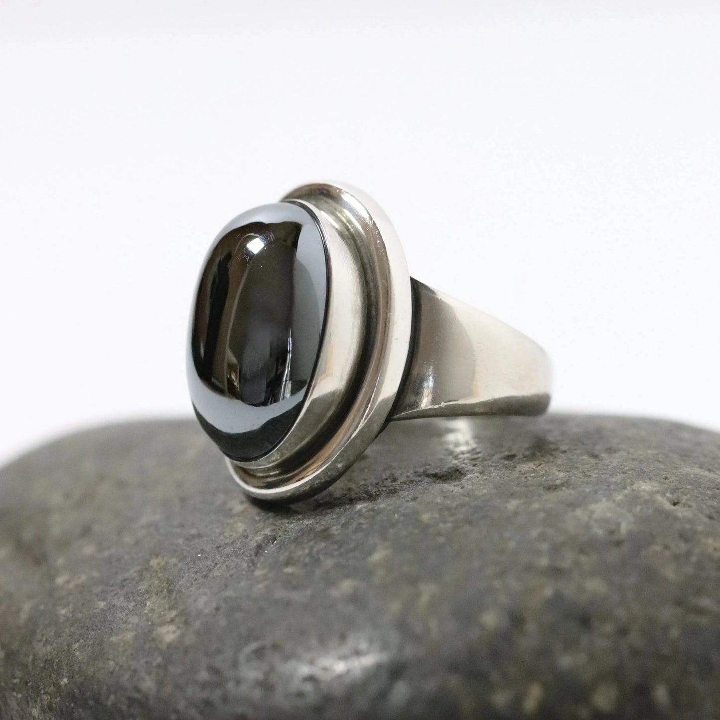 SOLD OUT: Vintage Georg Jensen Jewelry | Harald Nielsen Hematite Ring 46A Denmark (US 5 3/4) - Carmel Fine Silver Jewelry
