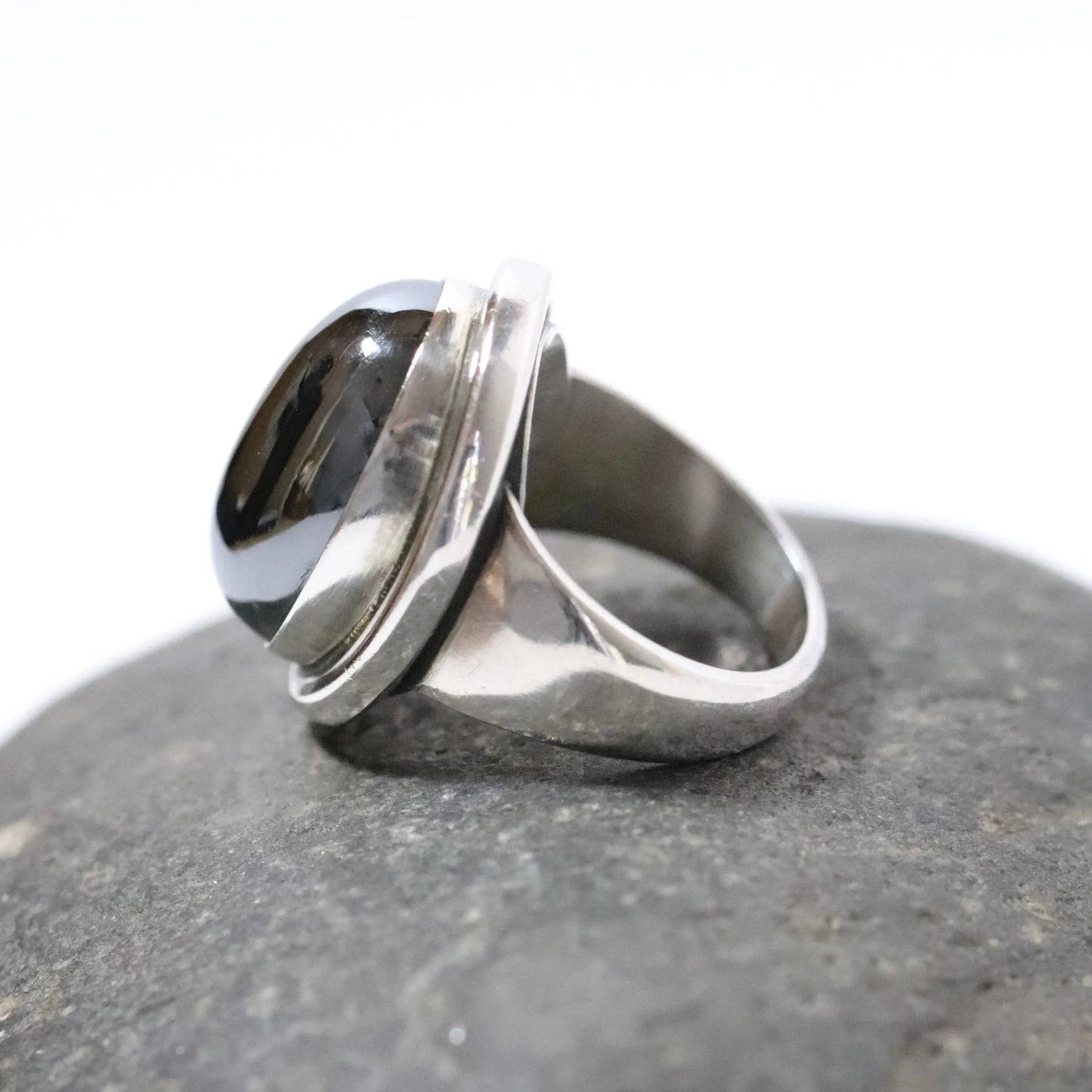 SOLD OUT: Vintage Georg Jensen Jewelry | Harald Nielsen Hematite Ring 46A Denmark (US 5 3/4) - Carmel Fine Silver Jewelry