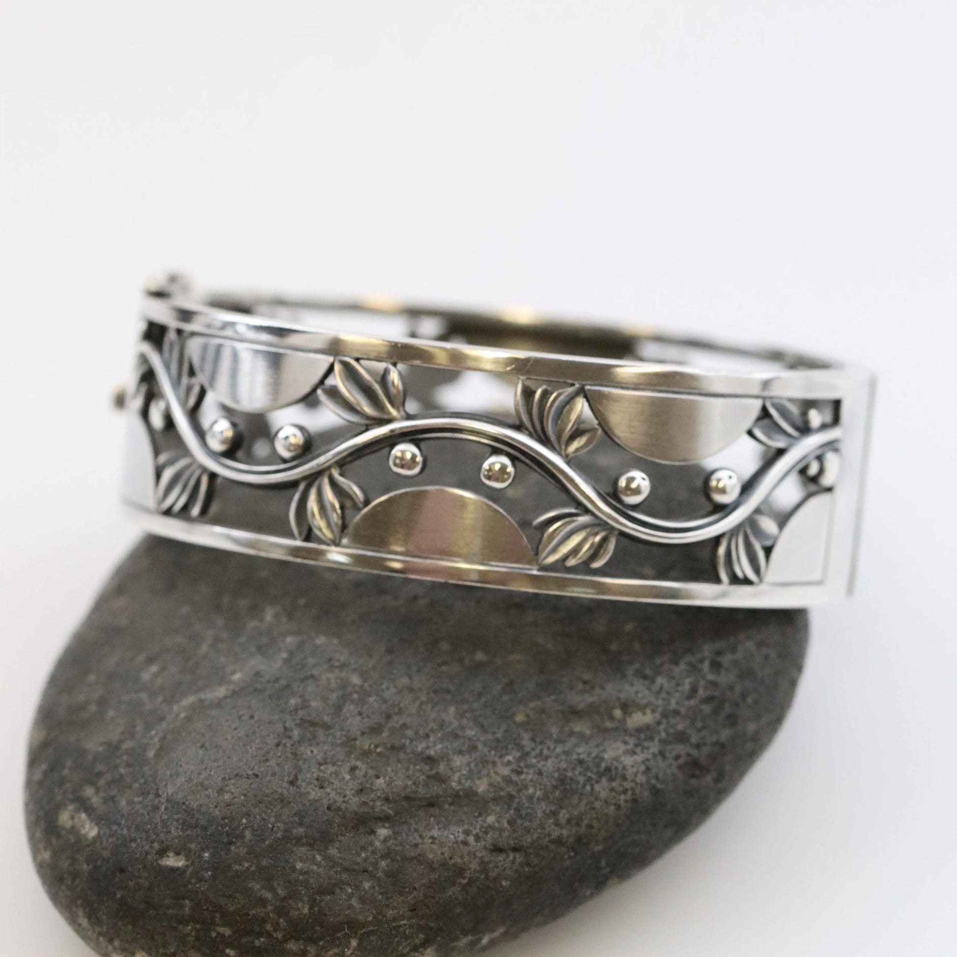 SOLD OUT: Vintage Georg Jensen Jewelry | Harald Nielsen Vine and Berry Hinged Bangle 66 - Carmel Fine Silver Jewelry