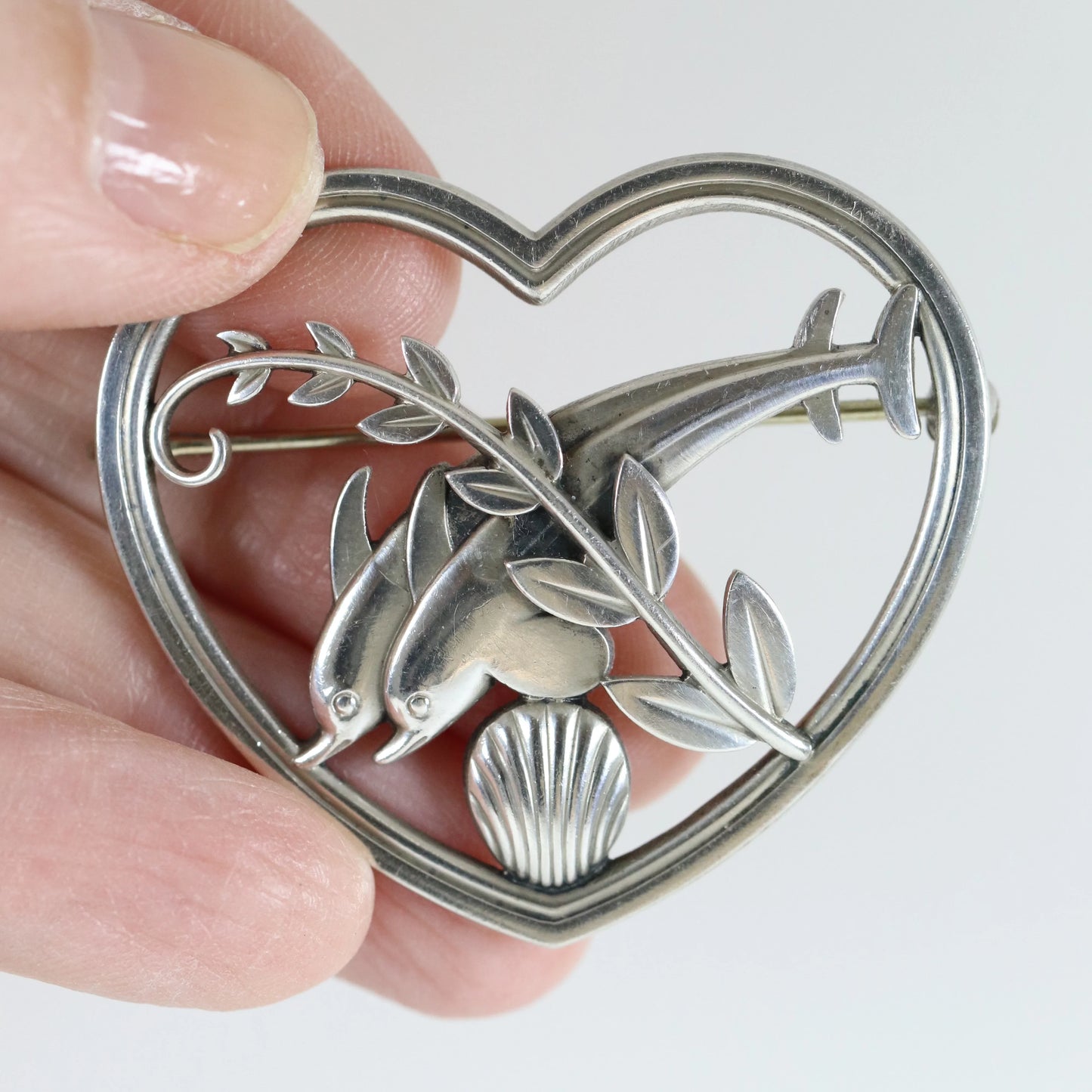 SOLD OUT: Vintage Georg Jensen Jewelry | Heart and Dolphin Brooch 312 - Carmel Fine Silver Jewelry