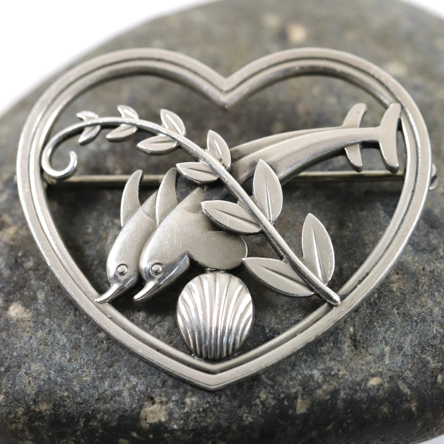 SOLD OUT: Vintage Georg Jensen Jewelry | Heart and Dolphin Brooch 312 - Carmel Fine Silver Jewelry