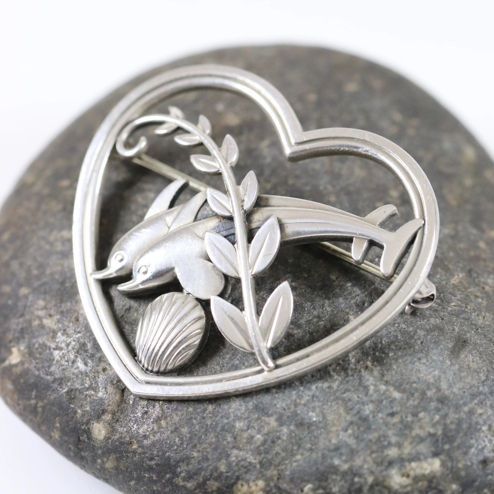 SOLD OUT: Vintage Georg Jensen Jewelry | Heart and Dolphin Brooch 312 - Carmel Fine Silver Jewelry