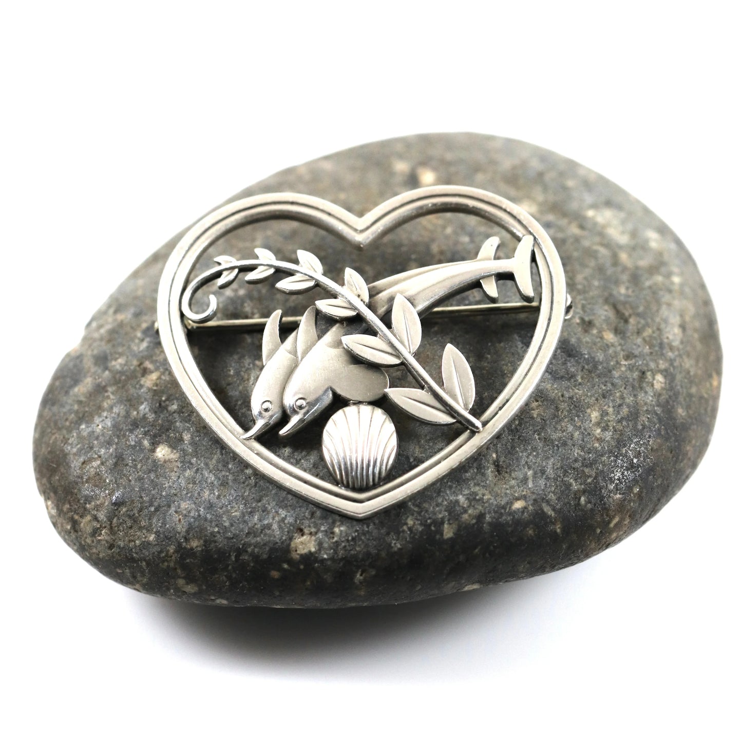 SOLD OUT: Vintage Georg Jensen Jewelry | Heart and Dolphin Brooch 312 - Carmel Fine Silver Jewelry
