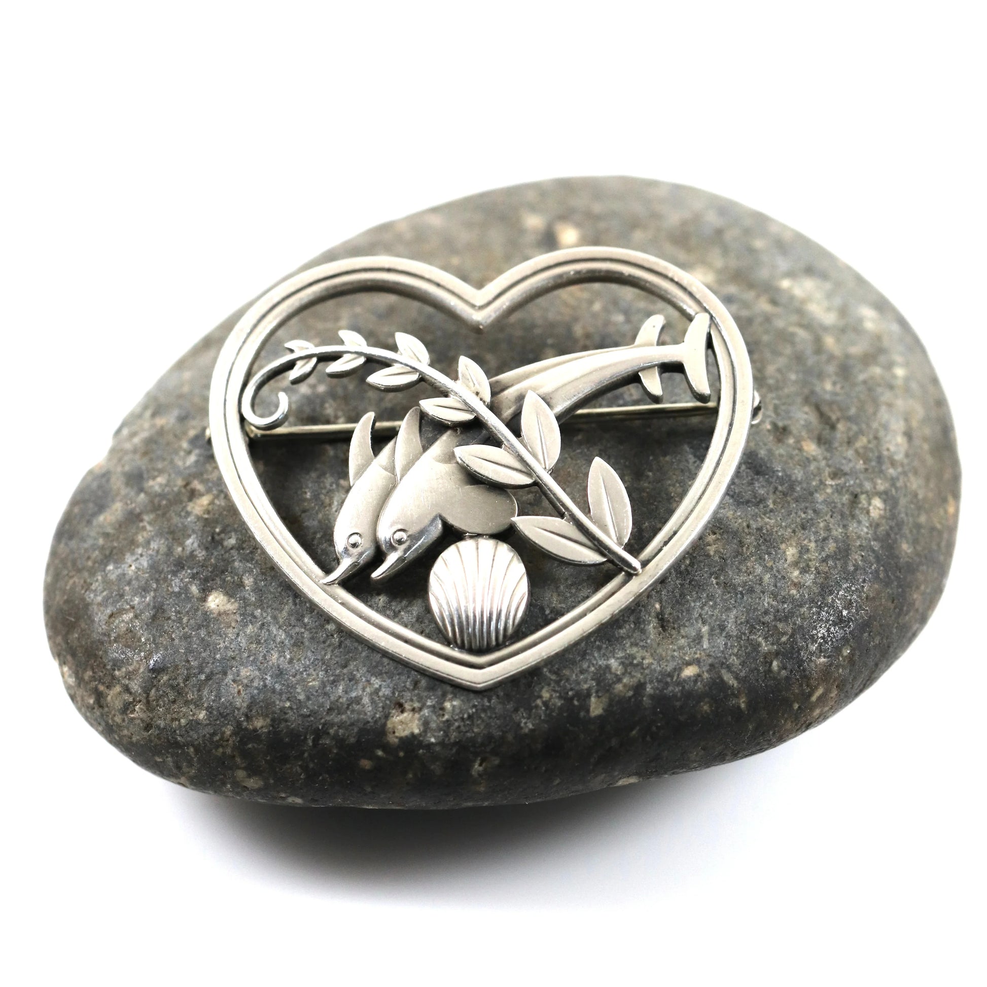 SOLD OUT: Vintage Georg Jensen Jewelry | Heart and Dolphin Brooch 312 - Carmel Fine Silver Jewelry