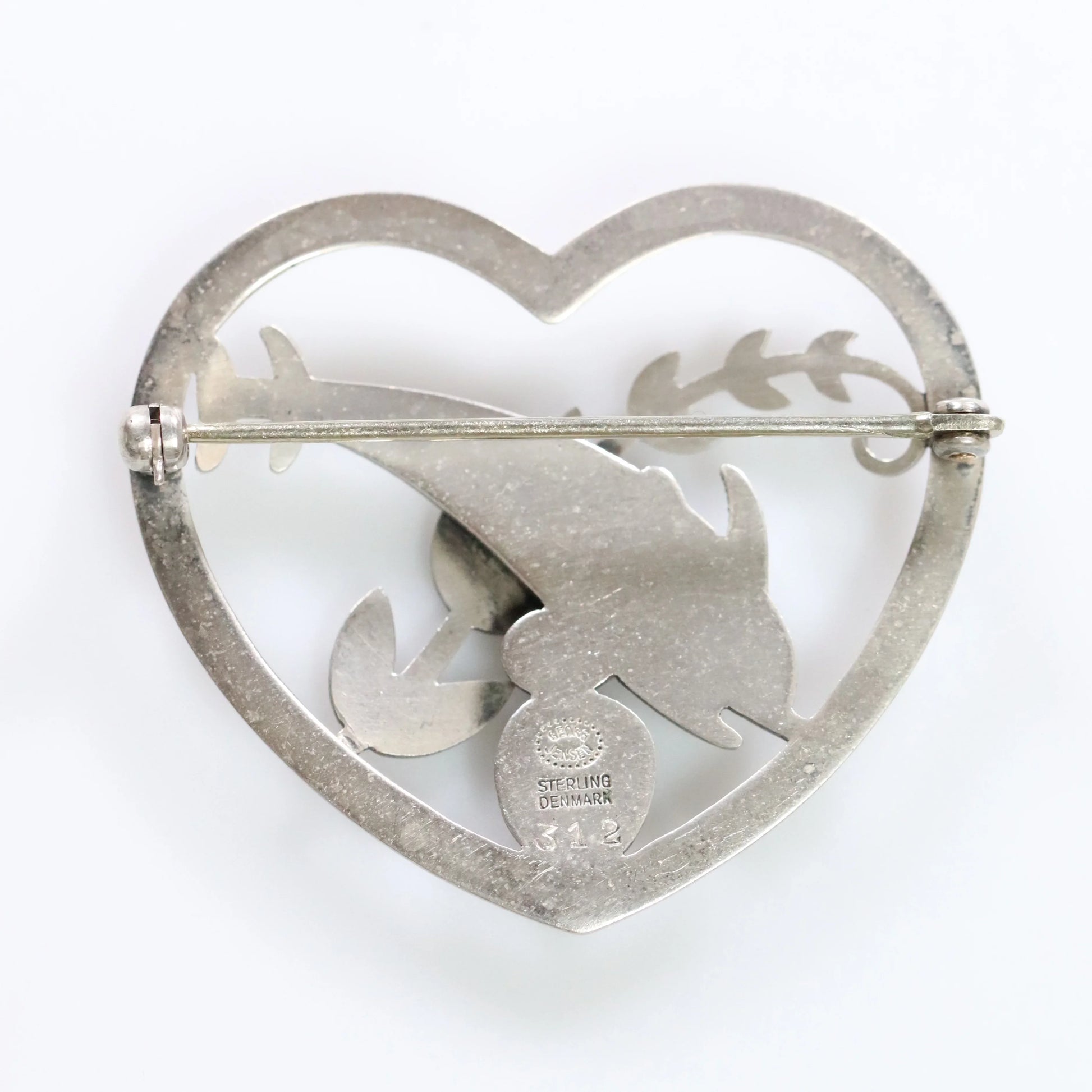 SOLD OUT: Vintage Georg Jensen Jewelry | Heart and Dolphin Brooch 312 - Carmel Fine Silver Jewelry