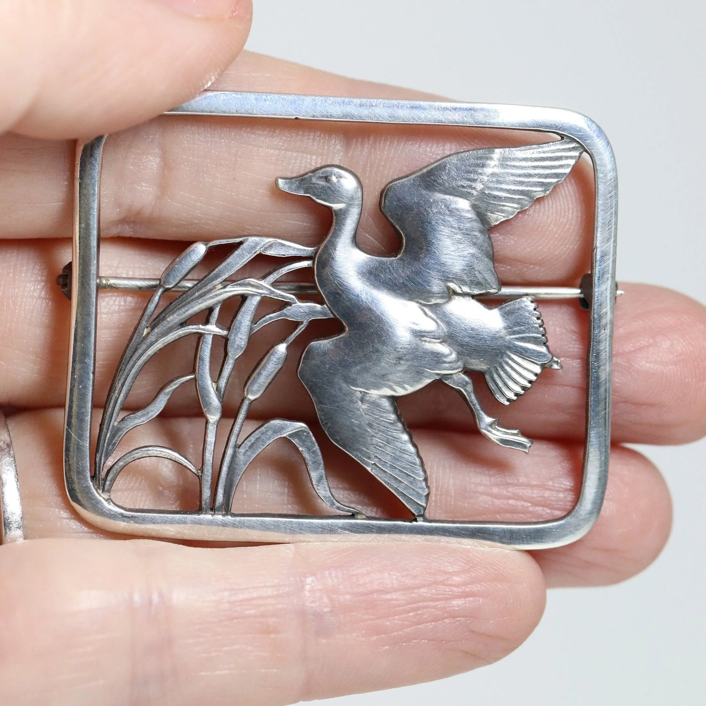 SOLD OUT: Vintage Georg Jensen Jewelry | Hugo Liisberg Flying Duck Brooch 300 Denmark - Carmel Fine Silver Jewelry