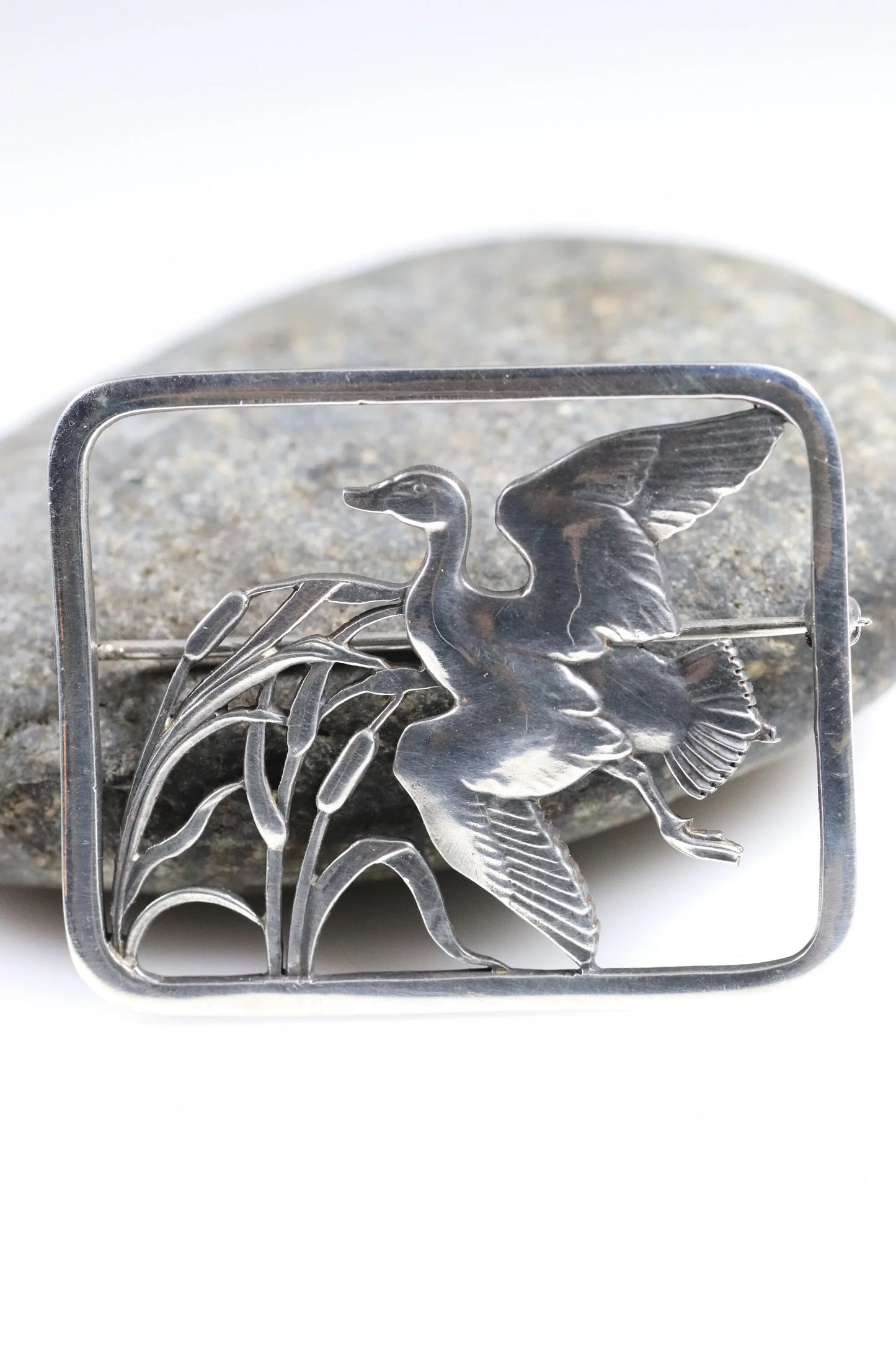 SOLD OUT: Vintage Georg Jensen Jewelry | Hugo Liisberg Flying Duck Brooch 300 Denmark - Carmel Fine Silver Jewelry
