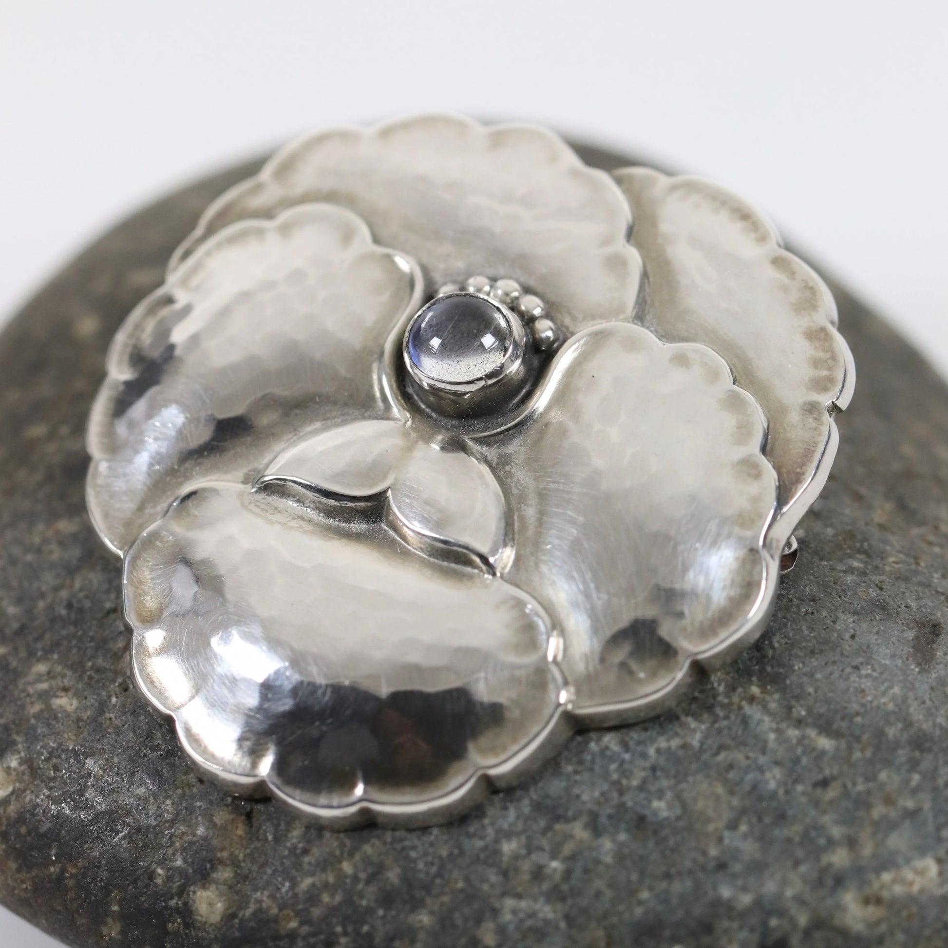 SOLD OUT: Vintage Georg Jensen Jewelry | Moonstone Pansey Brooch 113 - Carmel Fine Silver Jewelry