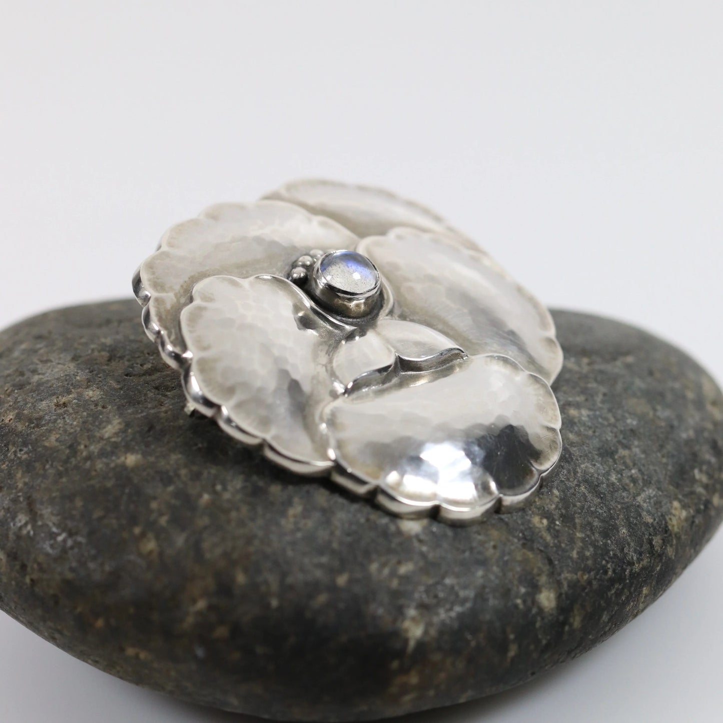 SOLD OUT: Vintage Georg Jensen Jewelry | Moonstone Pansey Brooch 113 - Carmel Fine Silver Jewelry