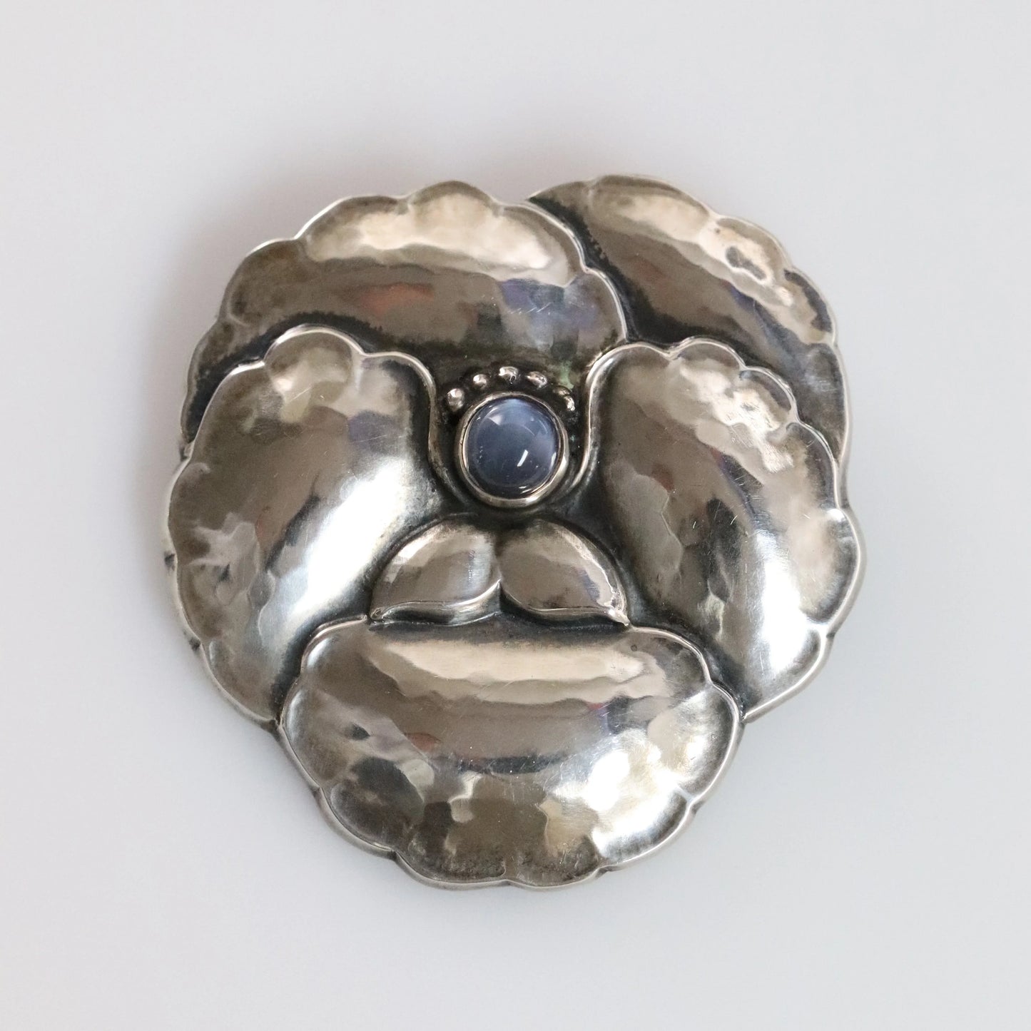 SOLD OUT: Vintage Georg Jensen Jewelry | Moonstone Pansy Brooch 113 - Carmel Fine Silver Jewelry