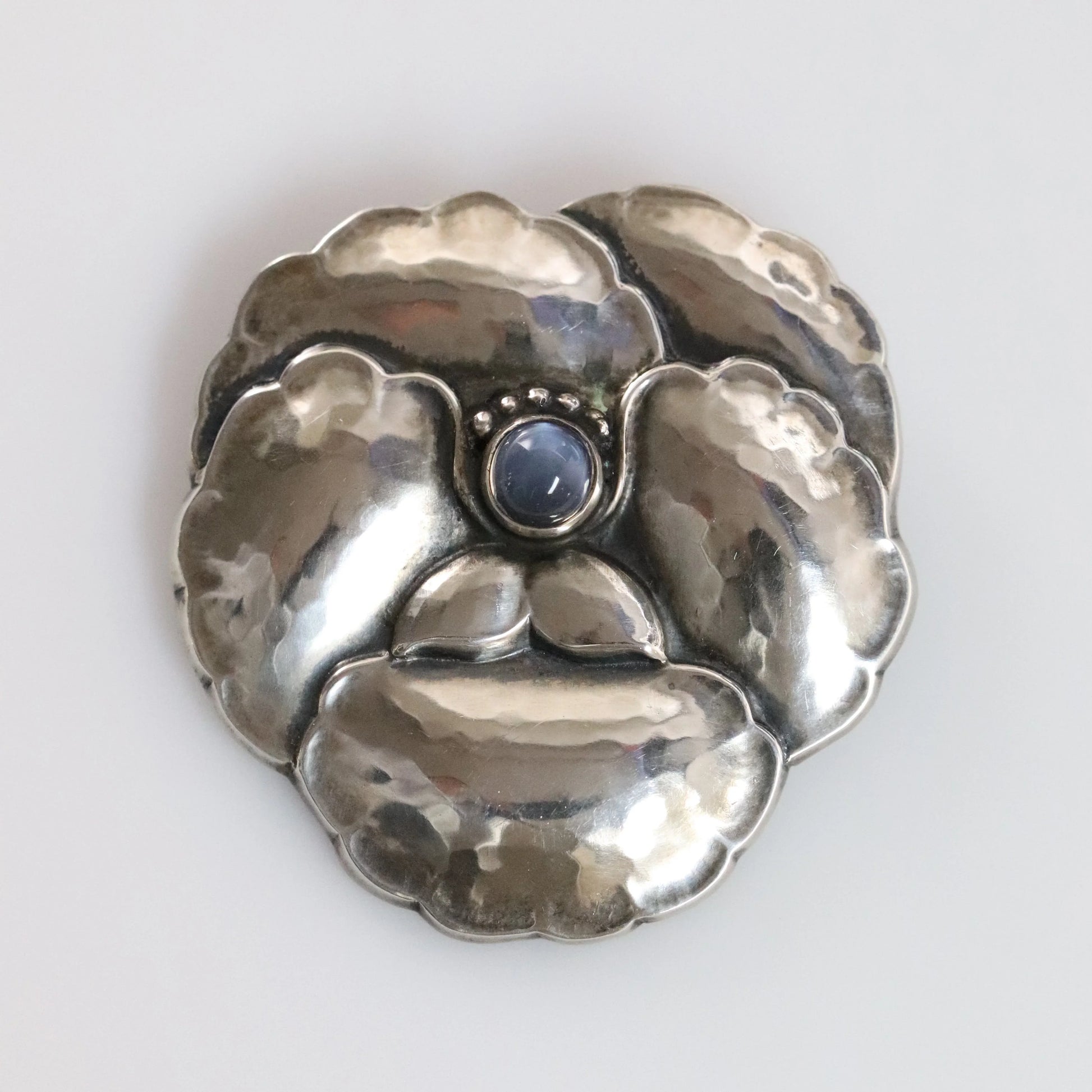 SOLD OUT: Vintage Georg Jensen Jewelry | Moonstone Pansy Brooch 113 - Carmel Fine Silver Jewelry