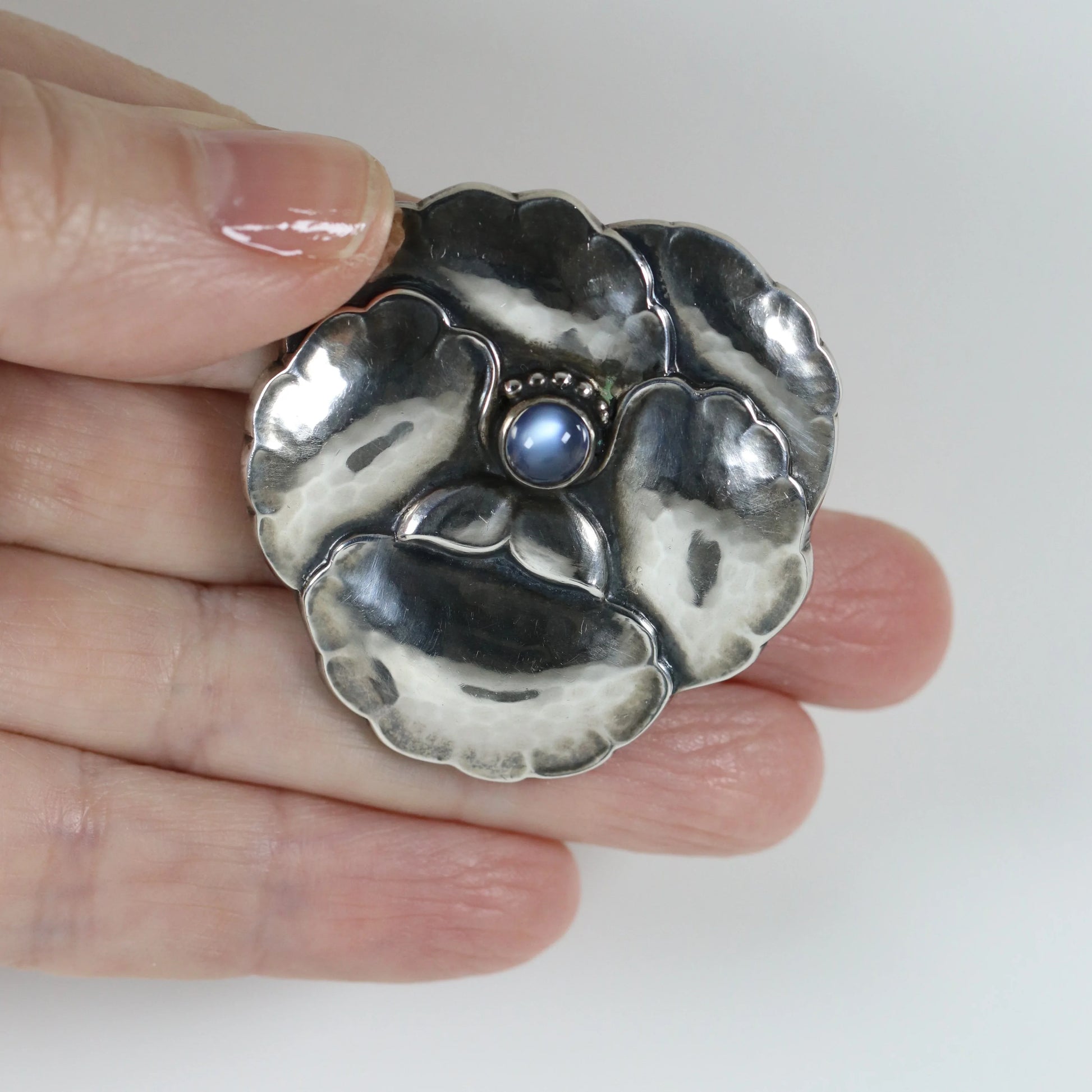 SOLD OUT: Vintage Georg Jensen Jewelry | Moonstone Pansy Brooch 113 - Carmel Fine Silver Jewelry