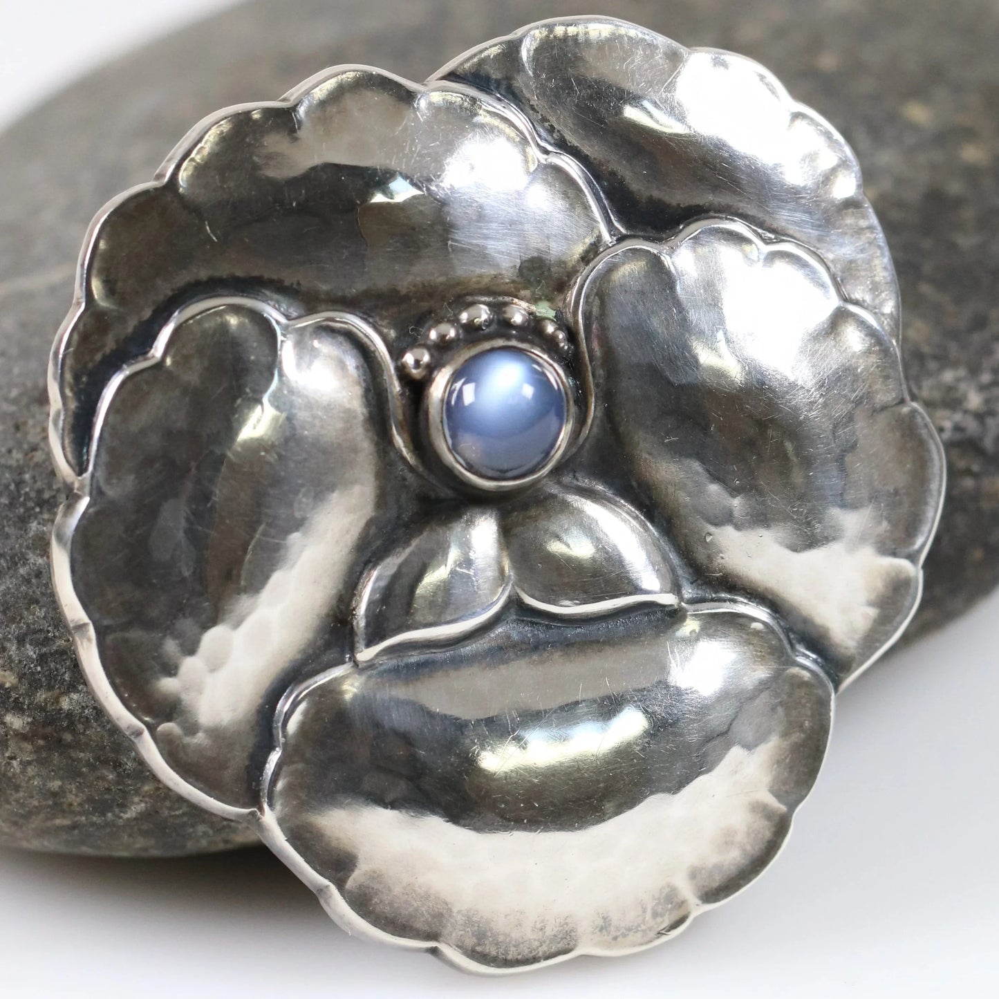 SOLD OUT: Vintage Georg Jensen Jewelry | Moonstone Pansy Brooch 113 - Carmel Fine Silver Jewelry