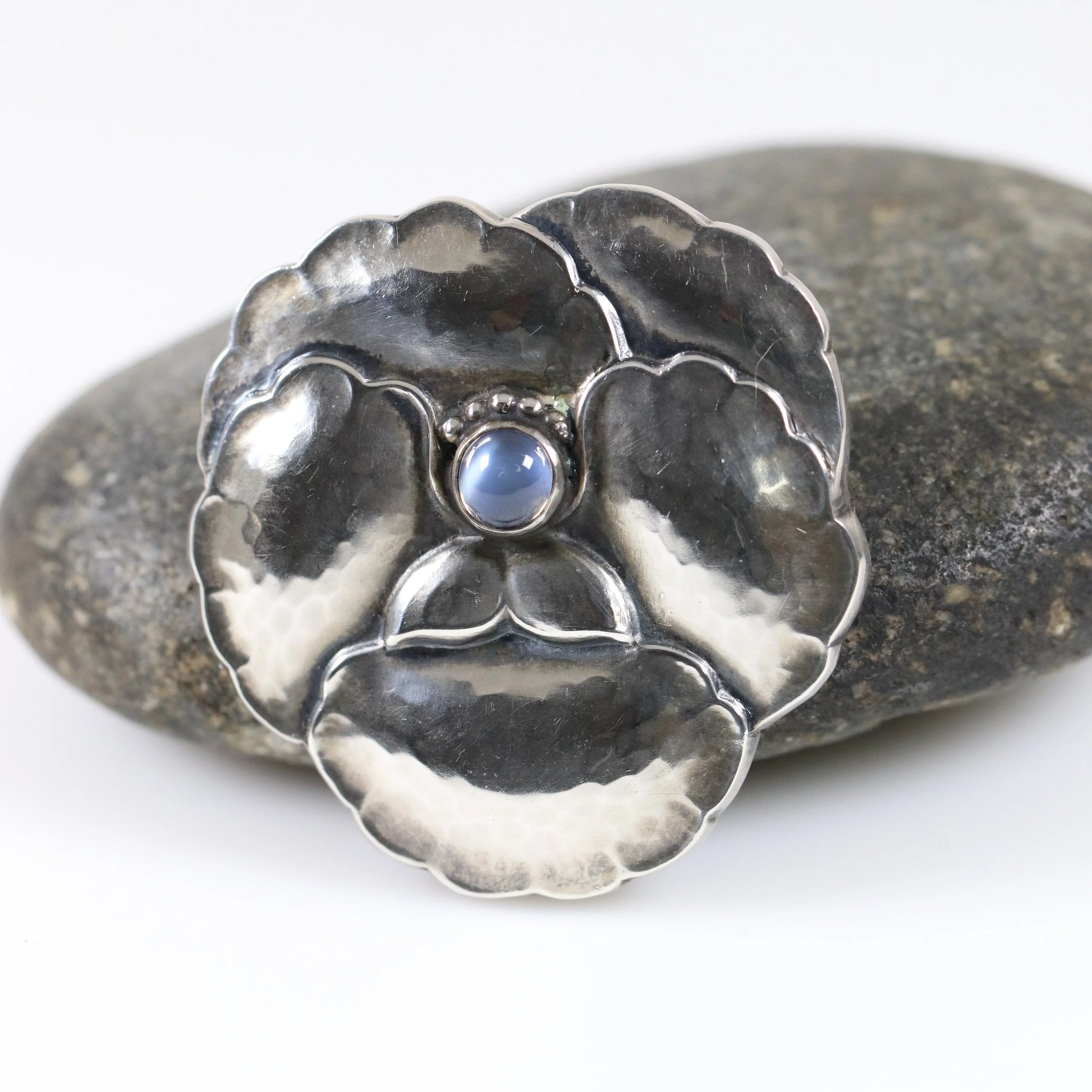 SOLD OUT: Vintage Georg Jensen Jewelry | Moonstone Pansy Brooch 113 - Carmel Fine Silver Jewelry