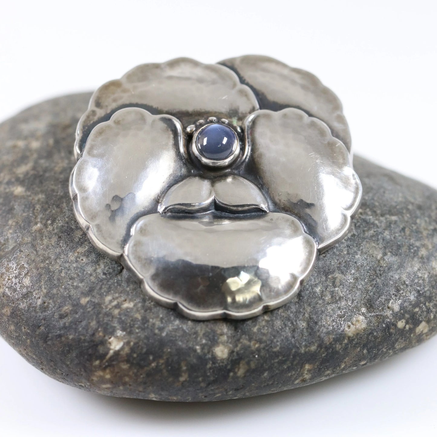SOLD OUT: Vintage Georg Jensen Jewelry | Moonstone Pansy Brooch 113 - Carmel Fine Silver Jewelry