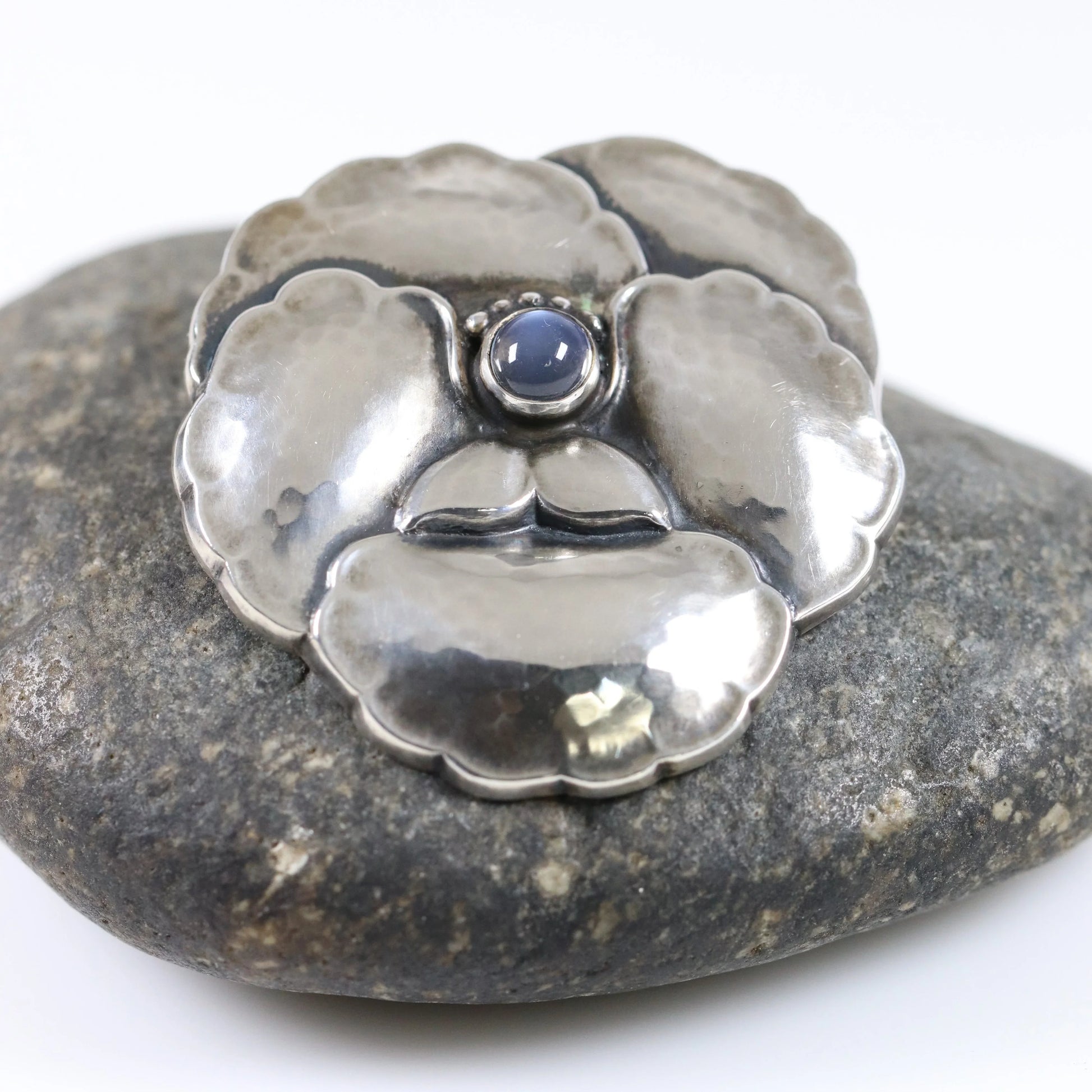 SOLD OUT: Vintage Georg Jensen Jewelry | Moonstone Pansy Brooch 113 - Carmel Fine Silver Jewelry