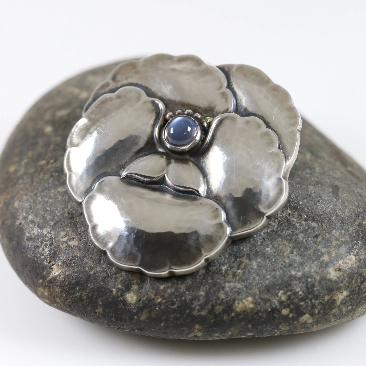 SOLD OUT: Vintage Georg Jensen Jewelry | Moonstone Pansy Brooch 113 - Carmel Fine Silver Jewelry