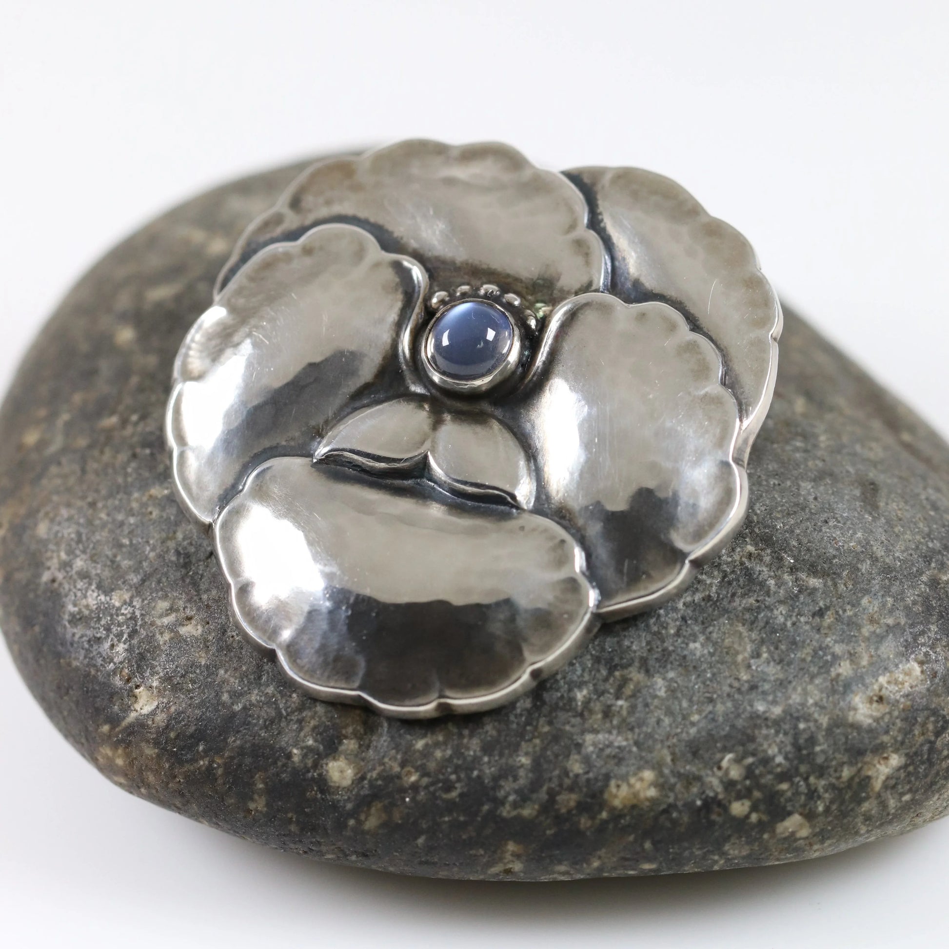 SOLD OUT: Vintage Georg Jensen Jewelry | Moonstone Pansy Brooch 113 - Carmel Fine Silver Jewelry