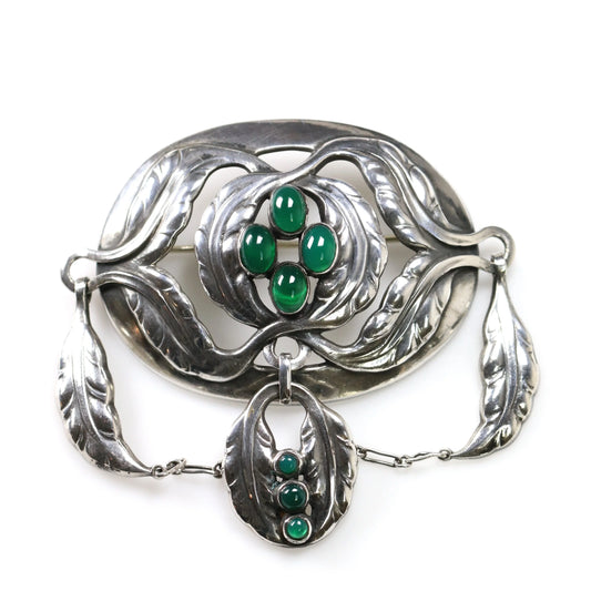 SOLD OUT: Vintage Georg Jensen Jewelry | Rare Art Nouveau Chrysoprase Brooch 26 - Carmel Fine Silver Jewelry