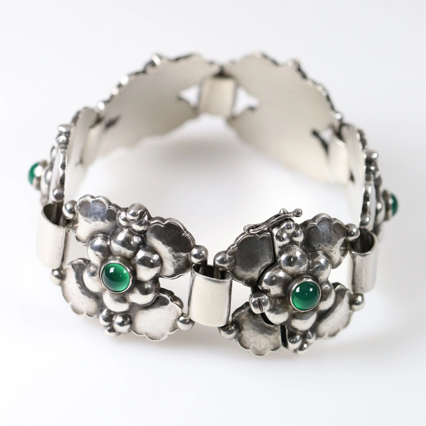 SOLD OUT: Vintage Georg Jensen Jewelry | Rare Art Nouveau Chrysoprase Floral Bracelet 61 Denmark - Carmel Fine Silver Jewelry