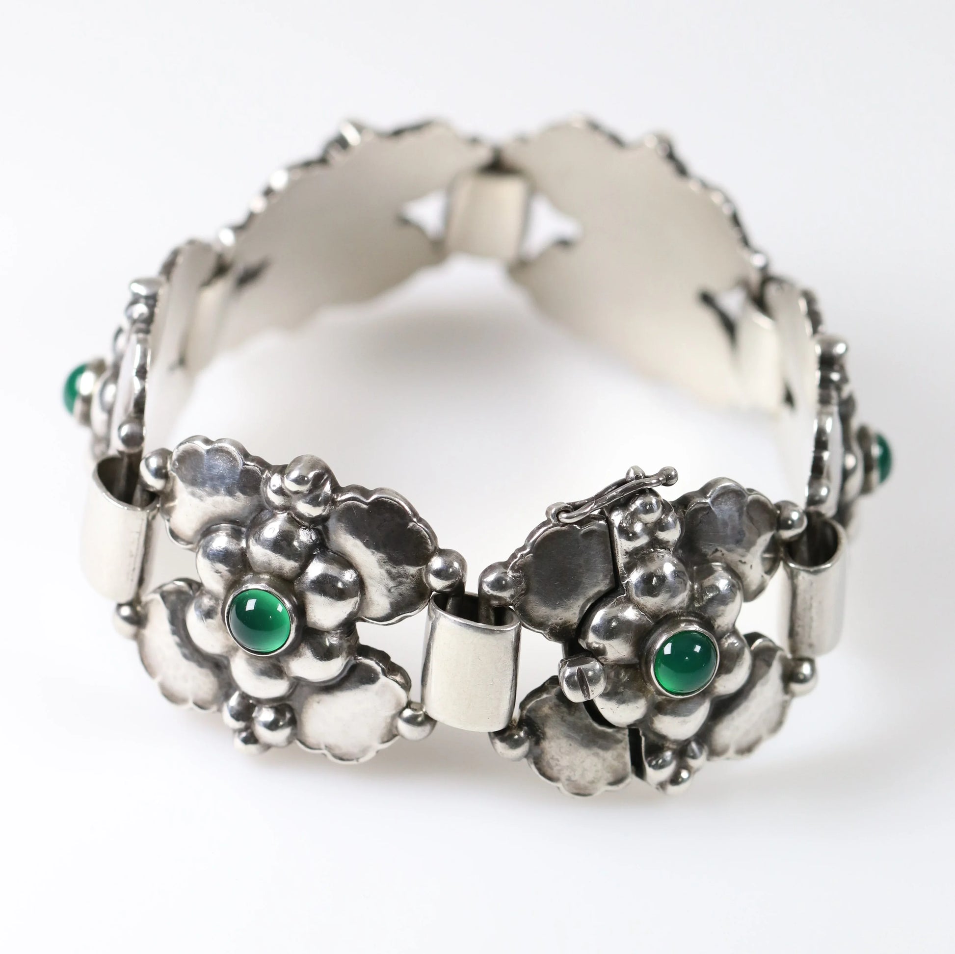 SOLD OUT: Vintage Georg Jensen Jewelry | Rare Art Nouveau Chrysoprase Floral Bracelet 61 Denmark - Carmel Fine Silver Jewelry