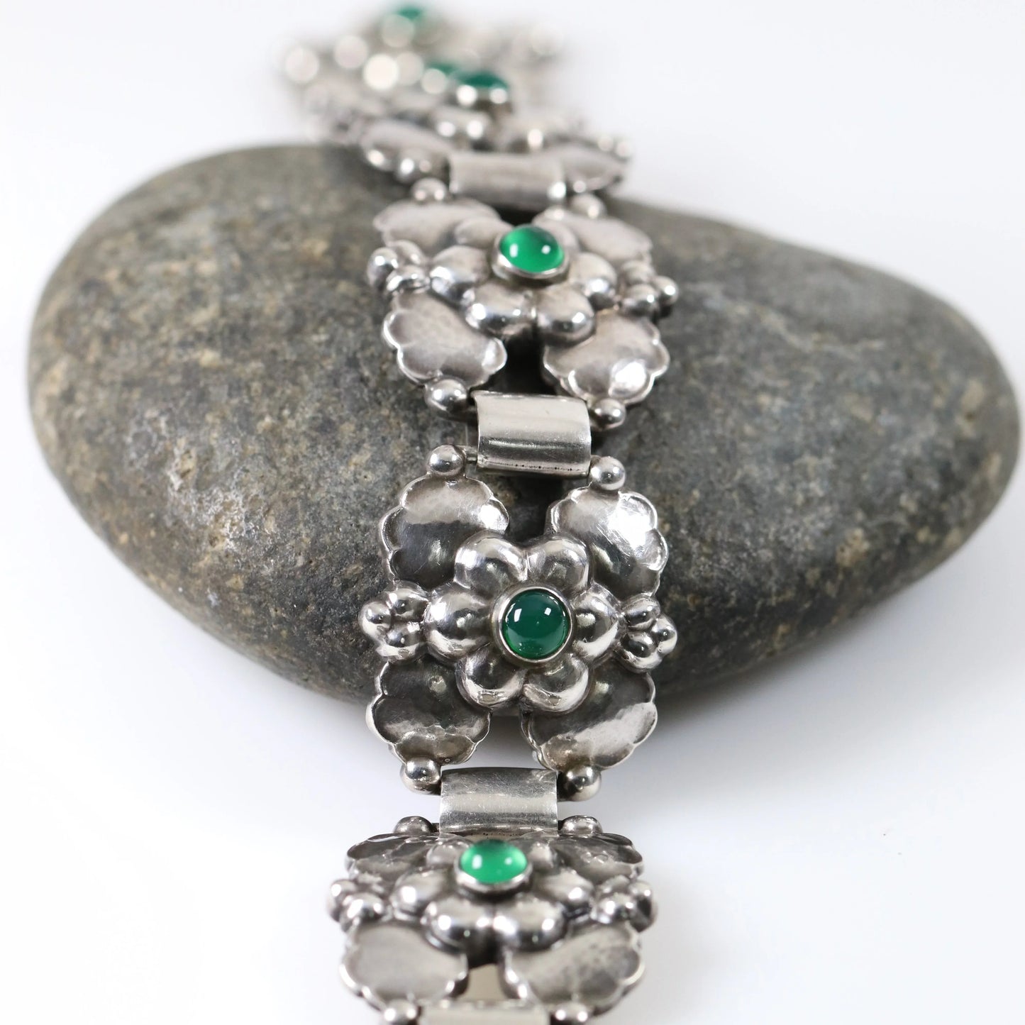 SOLD OUT: Vintage Georg Jensen Jewelry | Rare Art Nouveau Chrysoprase Floral Bracelet 61 Denmark - Carmel Fine Silver Jewelry