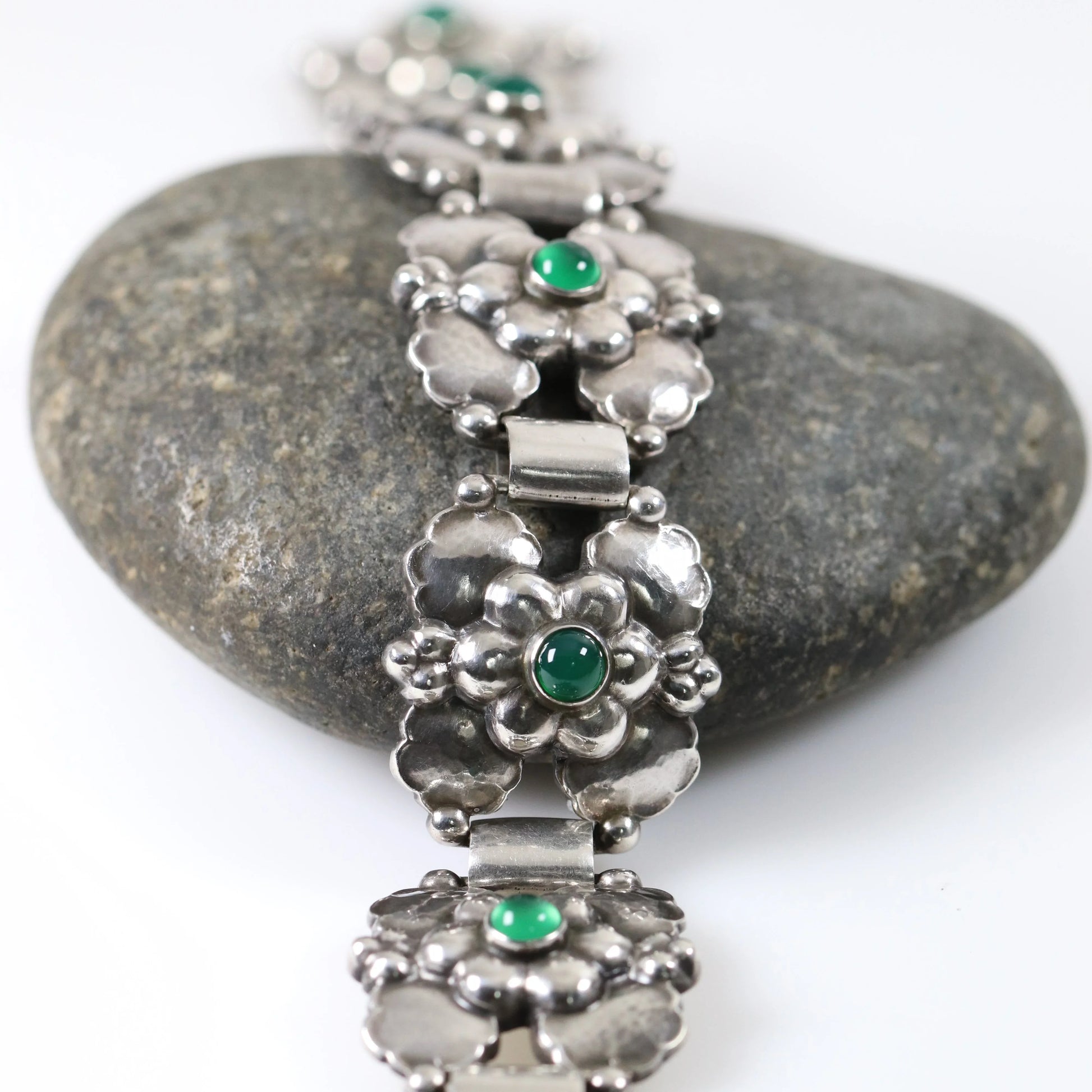 SOLD OUT: Vintage Georg Jensen Jewelry | Rare Art Nouveau Chrysoprase Floral Bracelet 61 Denmark - Carmel Fine Silver Jewelry