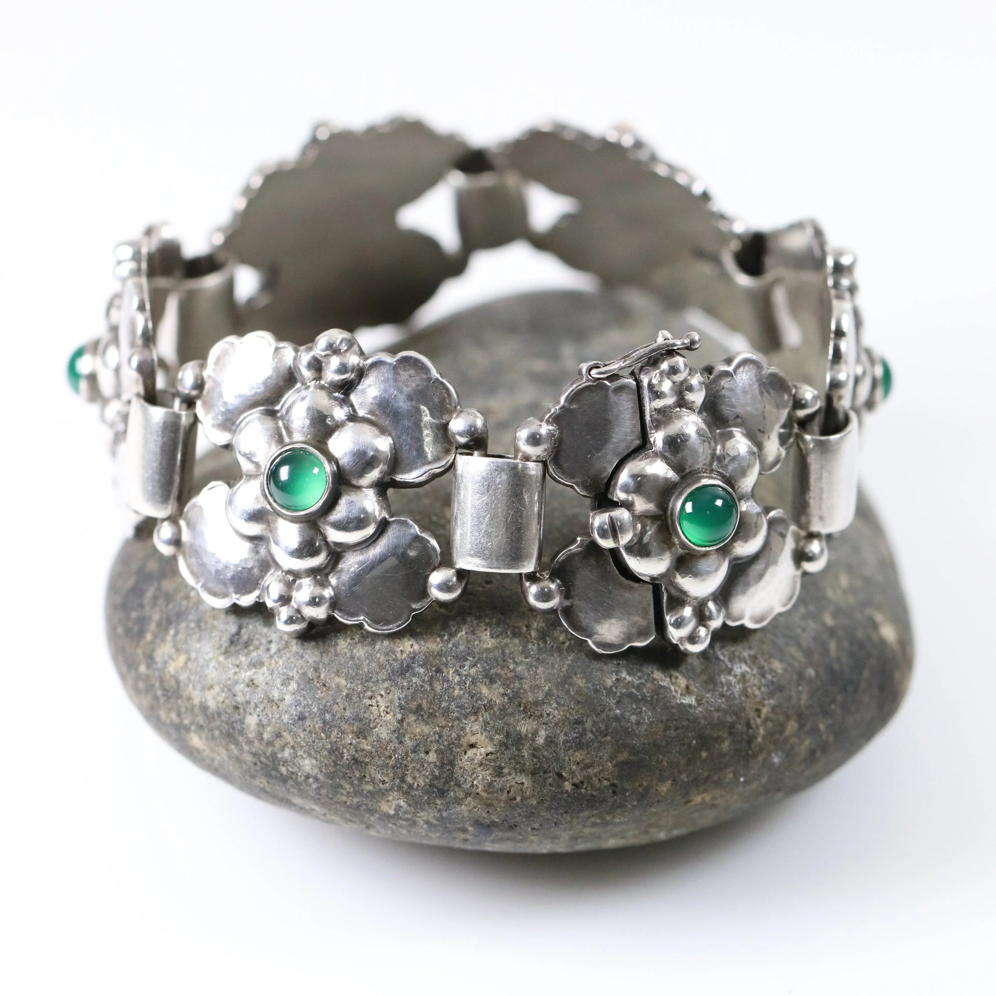 SOLD OUT: Vintage Georg Jensen Jewelry | Rare Art Nouveau Chrysoprase Floral Bracelet 61 Denmark - Carmel Fine Silver Jewelry