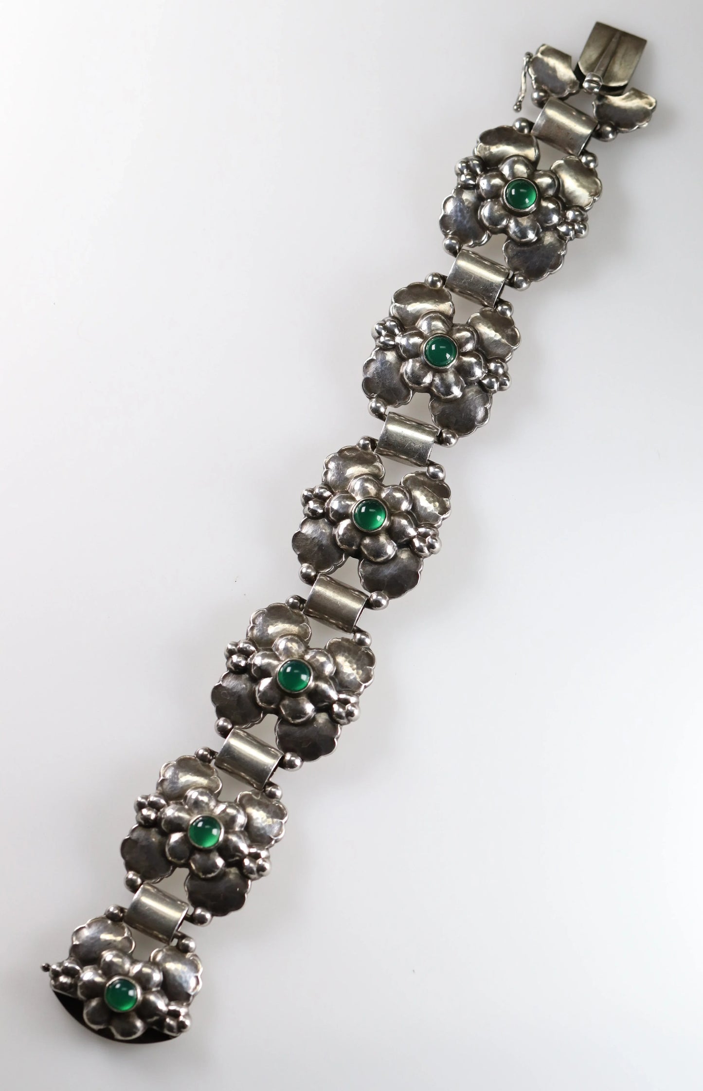 SOLD OUT: Vintage Georg Jensen Jewelry | Rare Art Nouveau Chrysoprase Floral Bracelet 61 Denmark - Carmel Fine Silver Jewelry