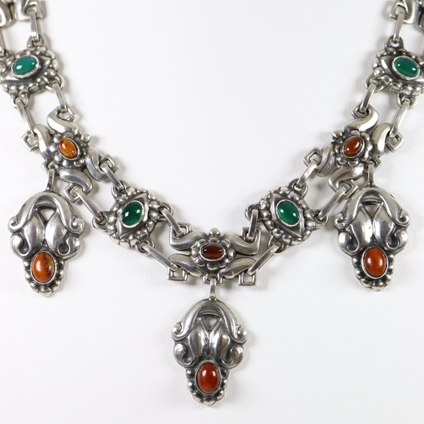 SOLD OUT: Vintage Georg Jensen Jewelry | Rare Chrysoprase and Amber Art Nouveau Necklace 14 - Carmel Fine Silver Jewelry