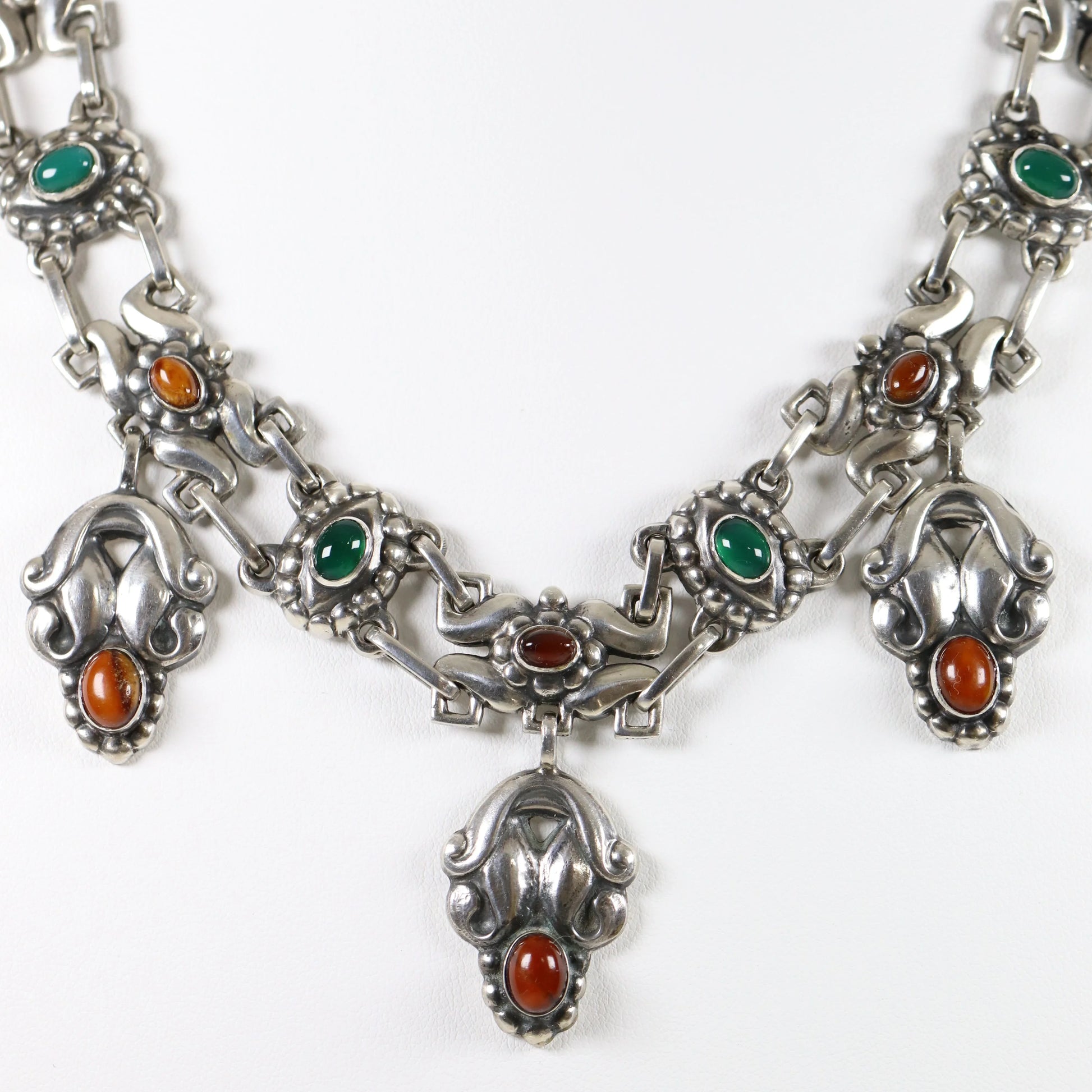 SOLD OUT: Vintage Georg Jensen Jewelry | Rare Chrysoprase and Amber Art Nouveau Necklace 14 - Carmel Fine Silver Jewelry