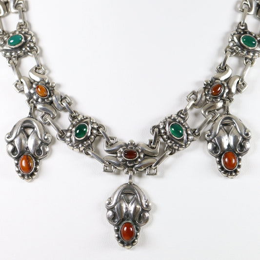 SOLD OUT: Vintage Georg Jensen Jewelry | Rare Chrysoprase and Amber Art Nouveau Necklace 14 - Carmel Fine Silver Jewelry
