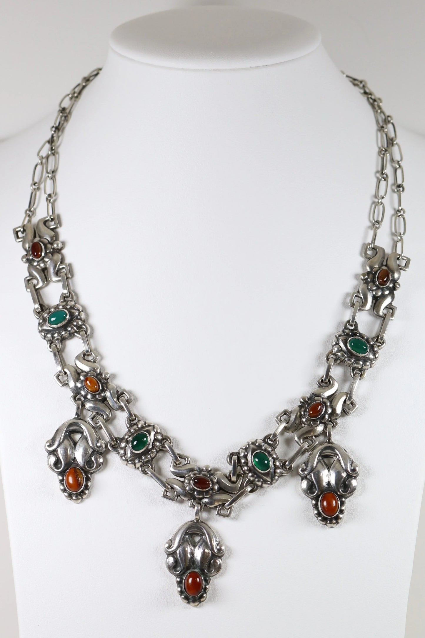SOLD OUT: Vintage Georg Jensen Jewelry | Rare Chrysoprase and Amber Art Nouveau Necklace 14 - Carmel Fine Silver Jewelry