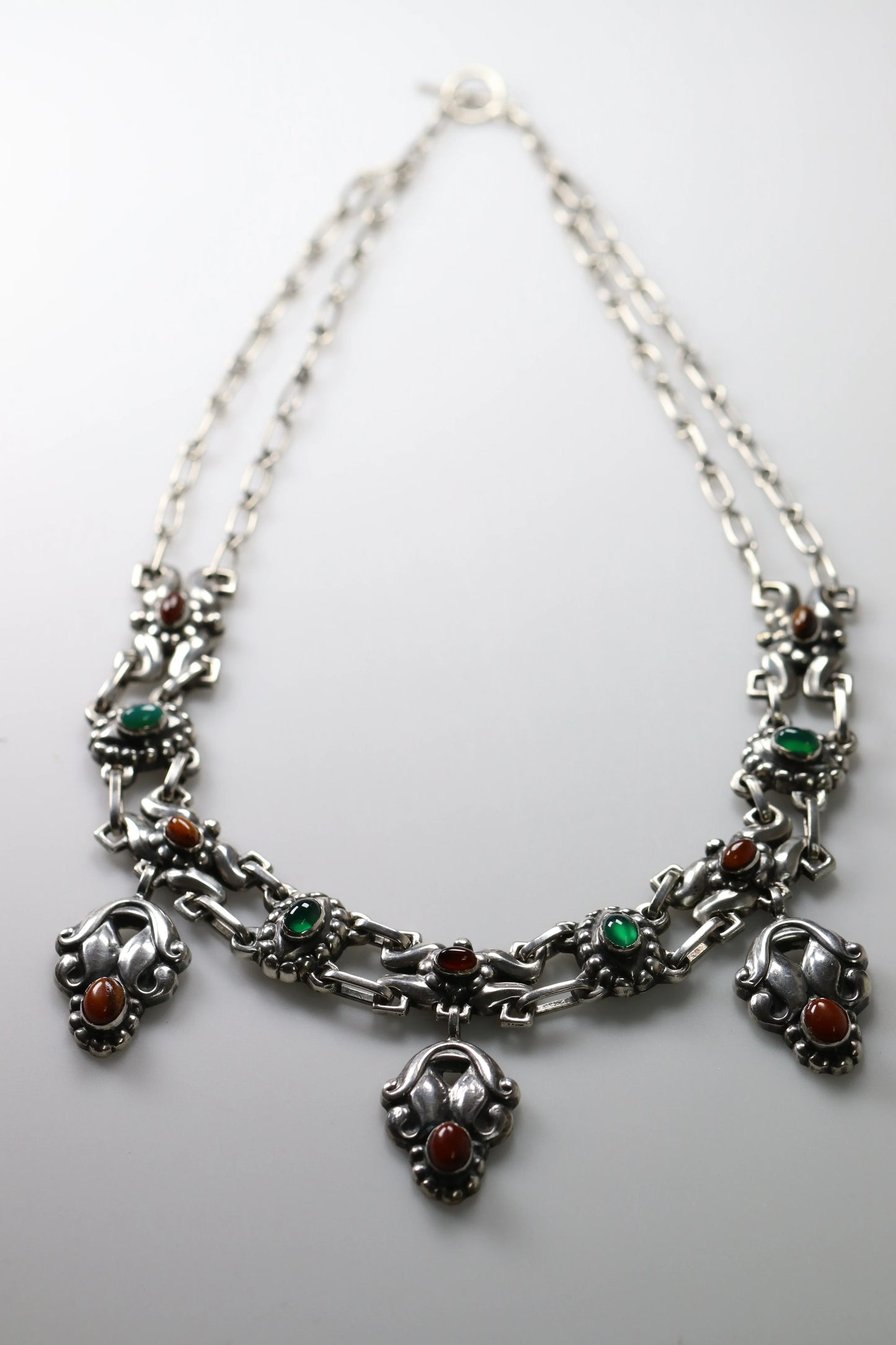 SOLD OUT: Vintage Georg Jensen Jewelry | Rare Chrysoprase and Amber Art Nouveau Necklace 14 - Carmel Fine Silver Jewelry