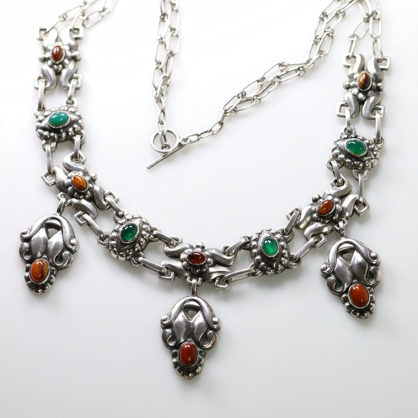 SOLD OUT: Vintage Georg Jensen Jewelry | Rare Chrysoprase and Amber Art Nouveau Necklace 14 - Carmel Fine Silver Jewelry