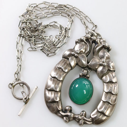 SOLD OUT: Vintage Georg Jensen Jewelry | Rare Early Green Agate Pendant Necklace 14 - Carmel Fine Silver Jewelry