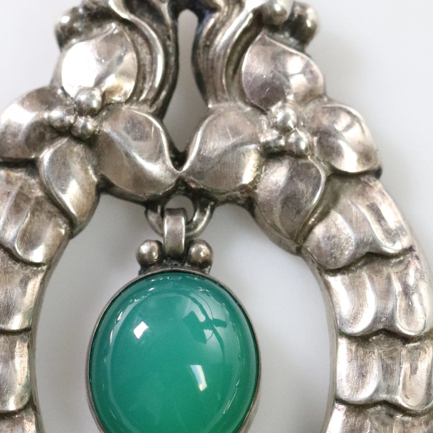 SOLD OUT: Vintage Georg Jensen Jewelry | Rare Early Green Agate Pendant Necklace 14 - Carmel Fine Silver Jewelry