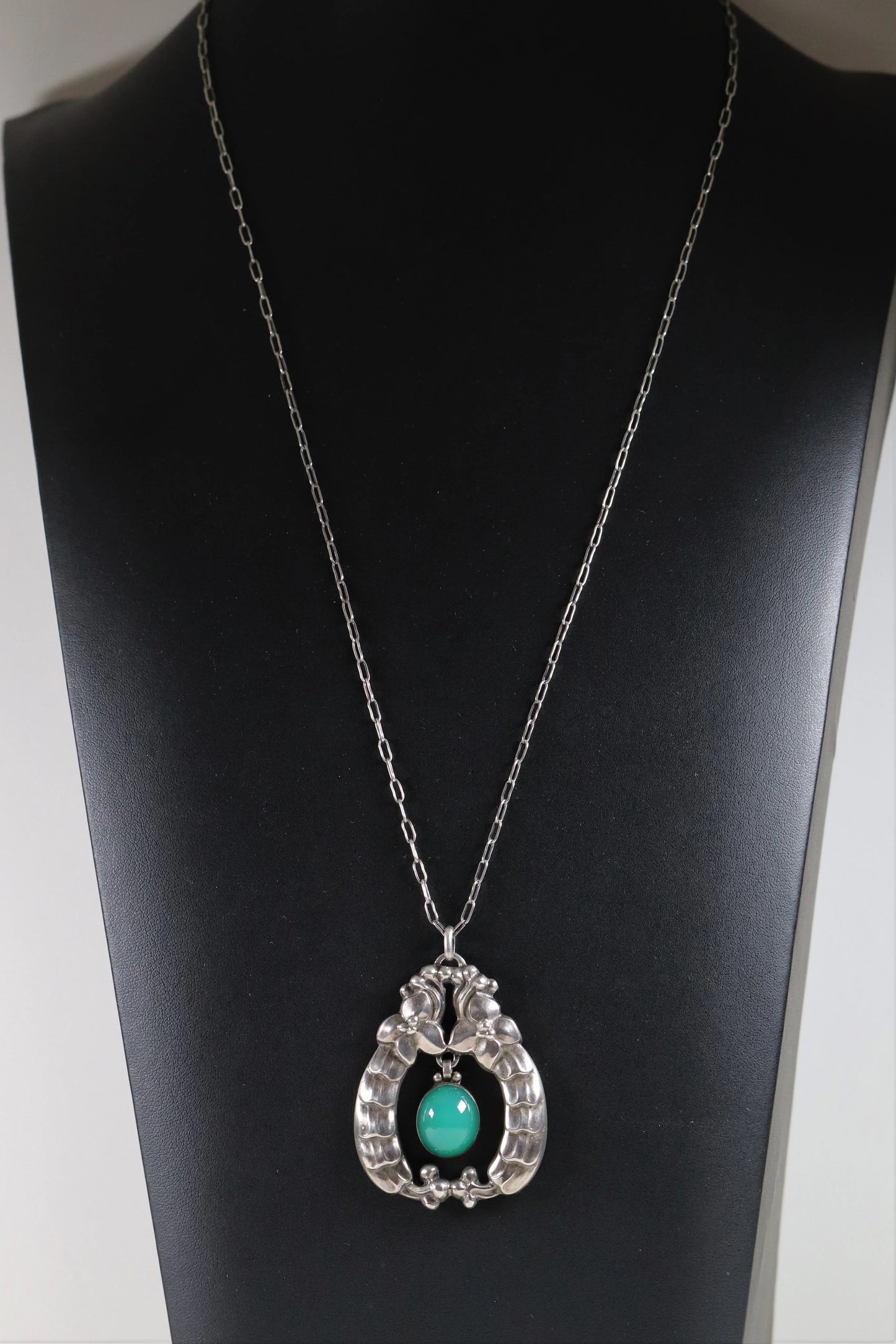 SOLD OUT: Vintage Georg Jensen Jewelry | Rare Early Green Agate Pendant Necklace 14 - Carmel Fine Silver Jewelry