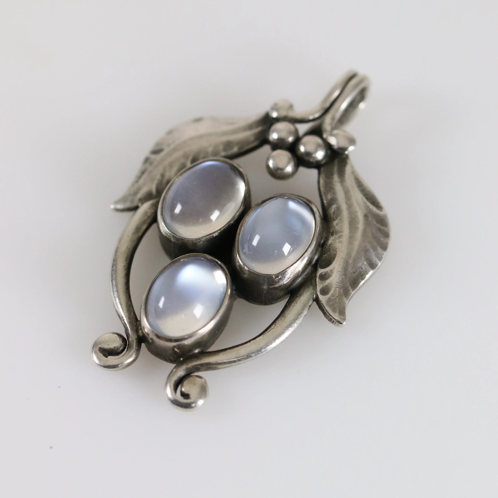 SOLD OUT: Vintage Georg Jensen Jewelry | Rare Foliate Moonstone Pendant - Carmel Fine Silver Jewelry