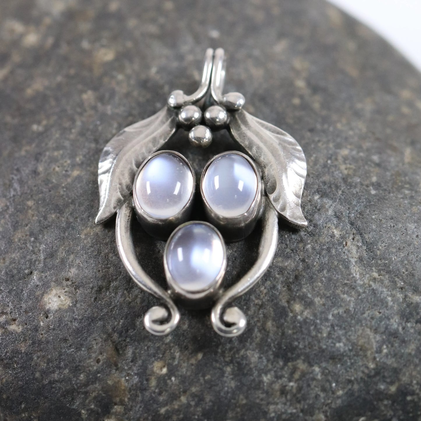 SOLD OUT: Vintage Georg Jensen Jewelry | Rare Foliate Moonstone Pendant - Carmel Fine Silver Jewelry