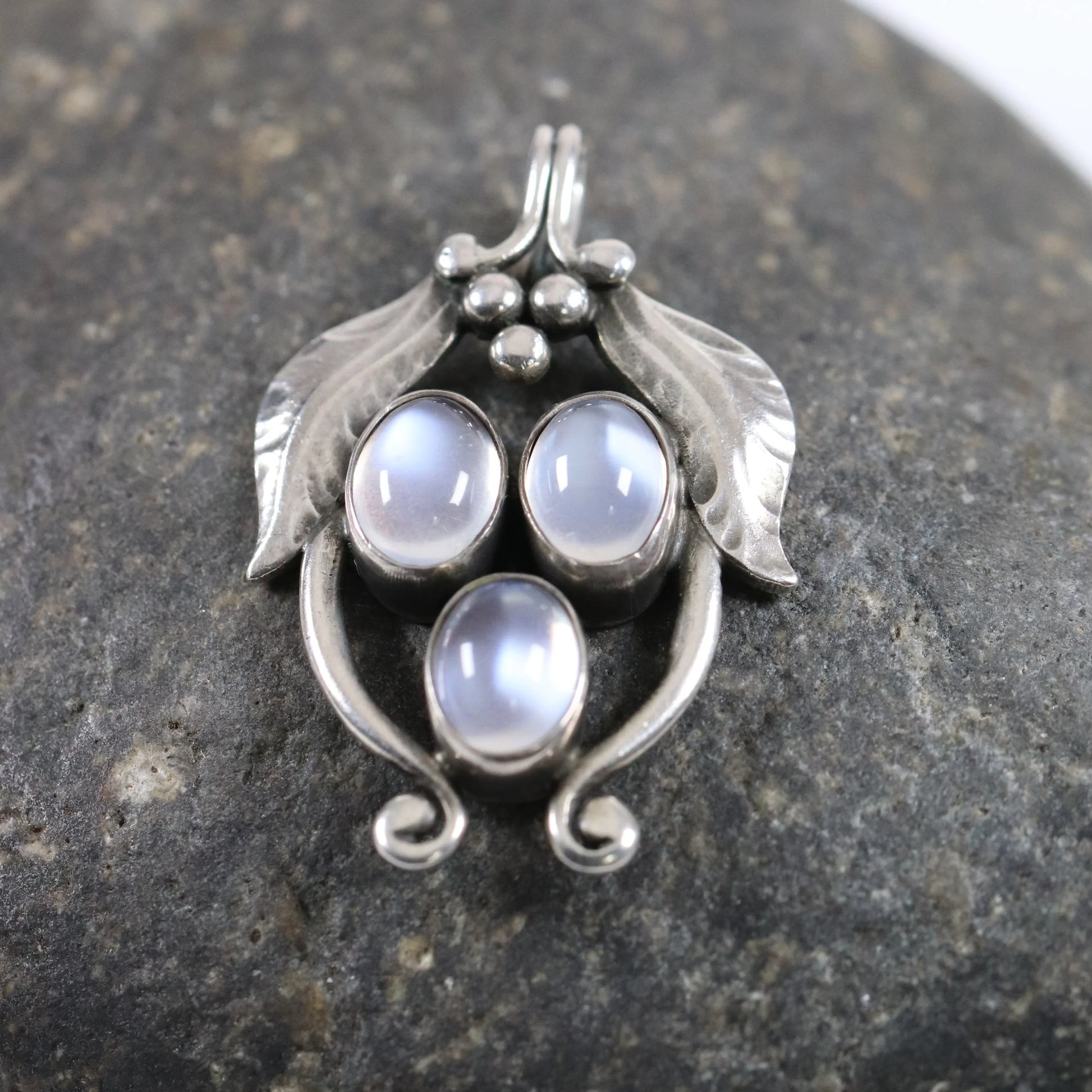 SOLD OUT: Vintage Georg Jensen Jewelry | Rare Foliate Moonstone Pendant - Carmel Fine Silver Jewelry
