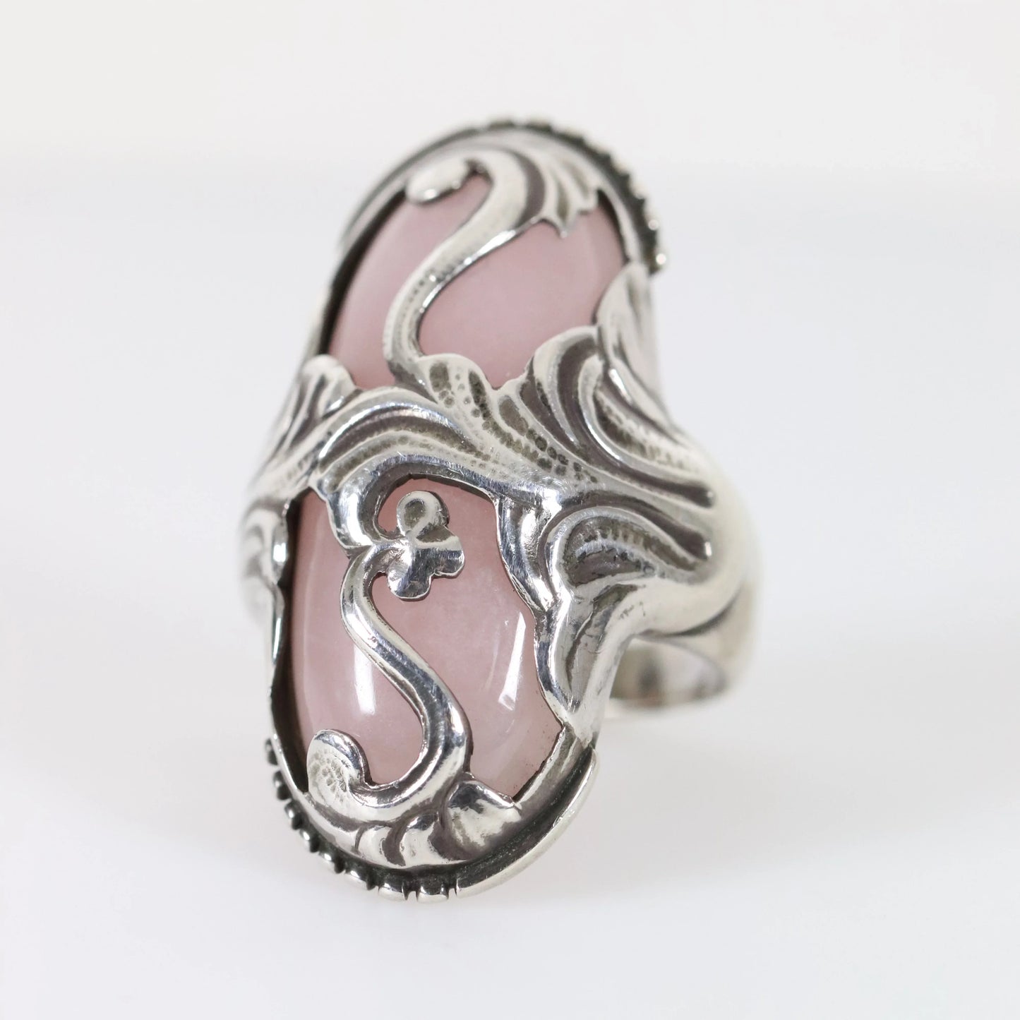 SOLD OUT: Vintage Georg Jensen Jewelry | Rare Rose Quartz Art Nouveau Statement Ring 18 Denmark (US Size 6 1/4) - Carmel Fine Silver Jewelry