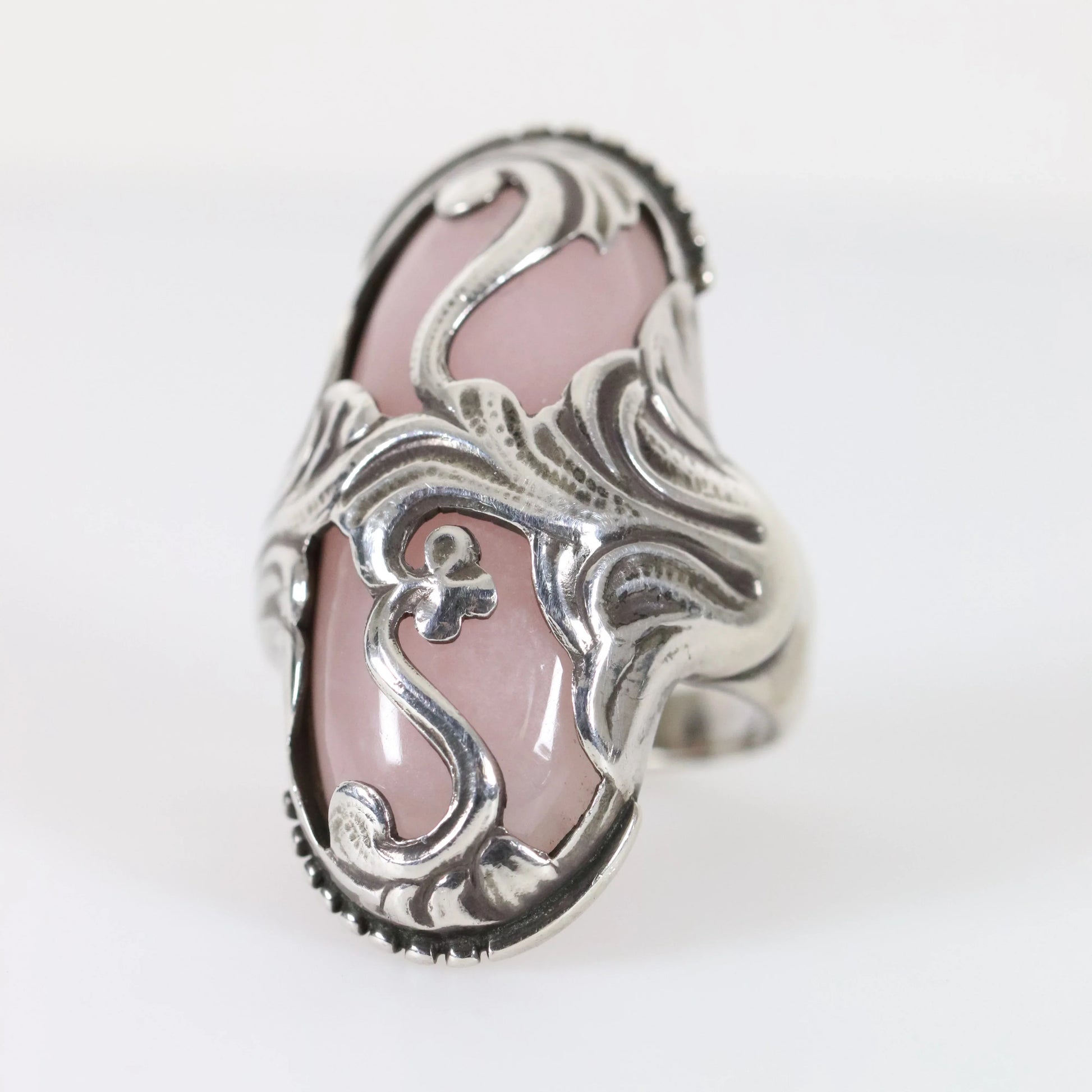 SOLD OUT: Vintage Georg Jensen Jewelry | Rare Rose Quartz Art Nouveau Statement Ring 18 Denmark (US Size 6 1/4) - Carmel Fine Silver Jewelry