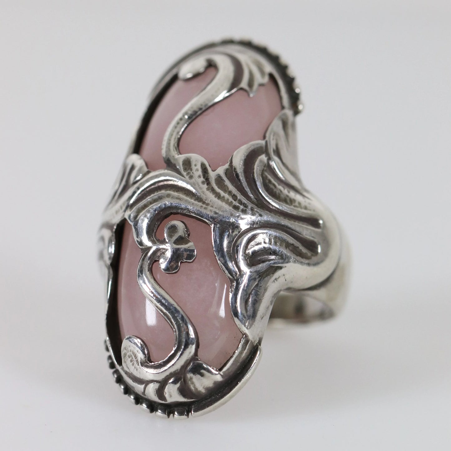 SOLD OUT: Vintage Georg Jensen Jewelry | Rare Rose Quartz Art Nouveau Statement Ring 18 Denmark (US Size 6 1/4) - Carmel Fine Silver Jewelry